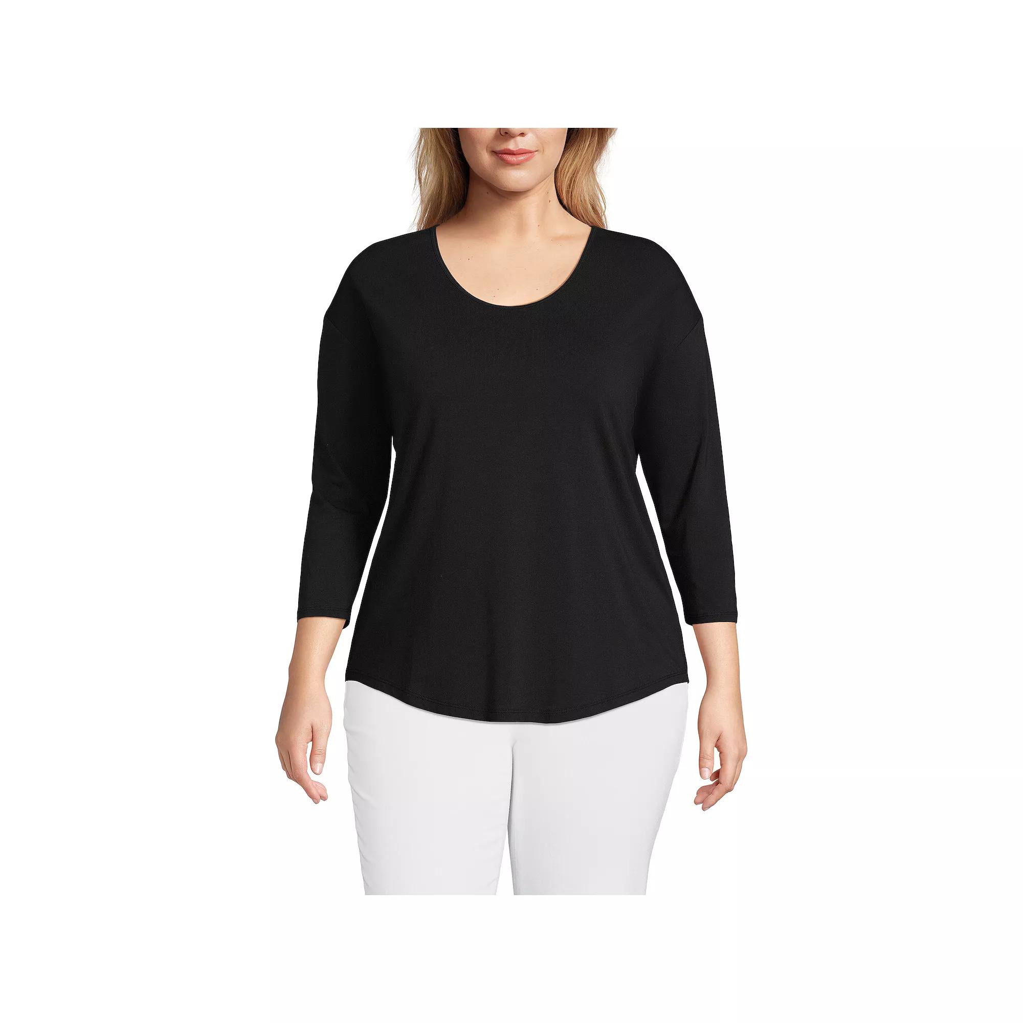 Plus Size Lands' End 3/4 Sleeve Lightweight Jersey Tunic, Women's, Size: 2XL, Pink Rouge Product Image