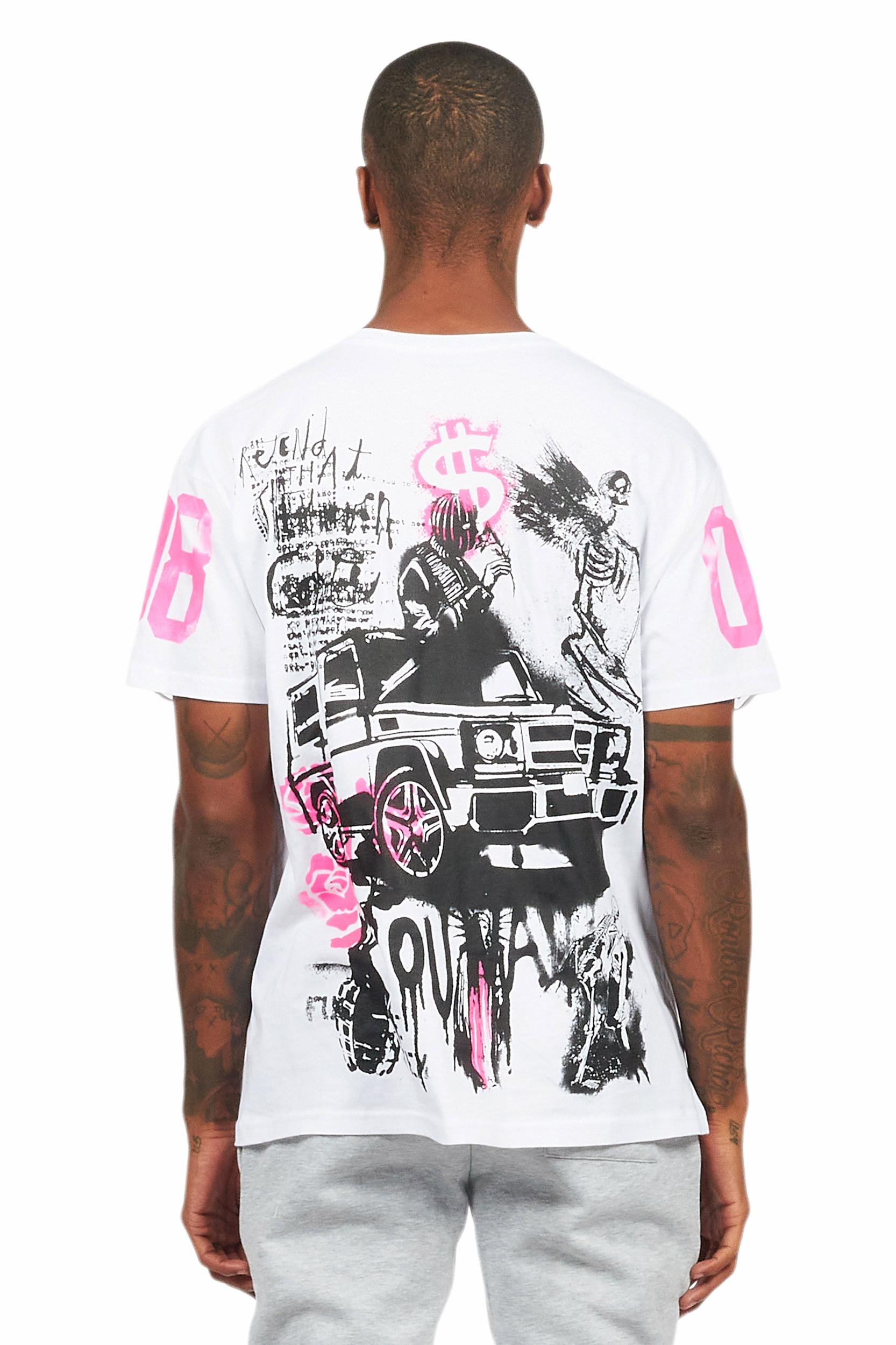 Grill White/Pink Graphic Oversized T-Shirt Male Product Image
