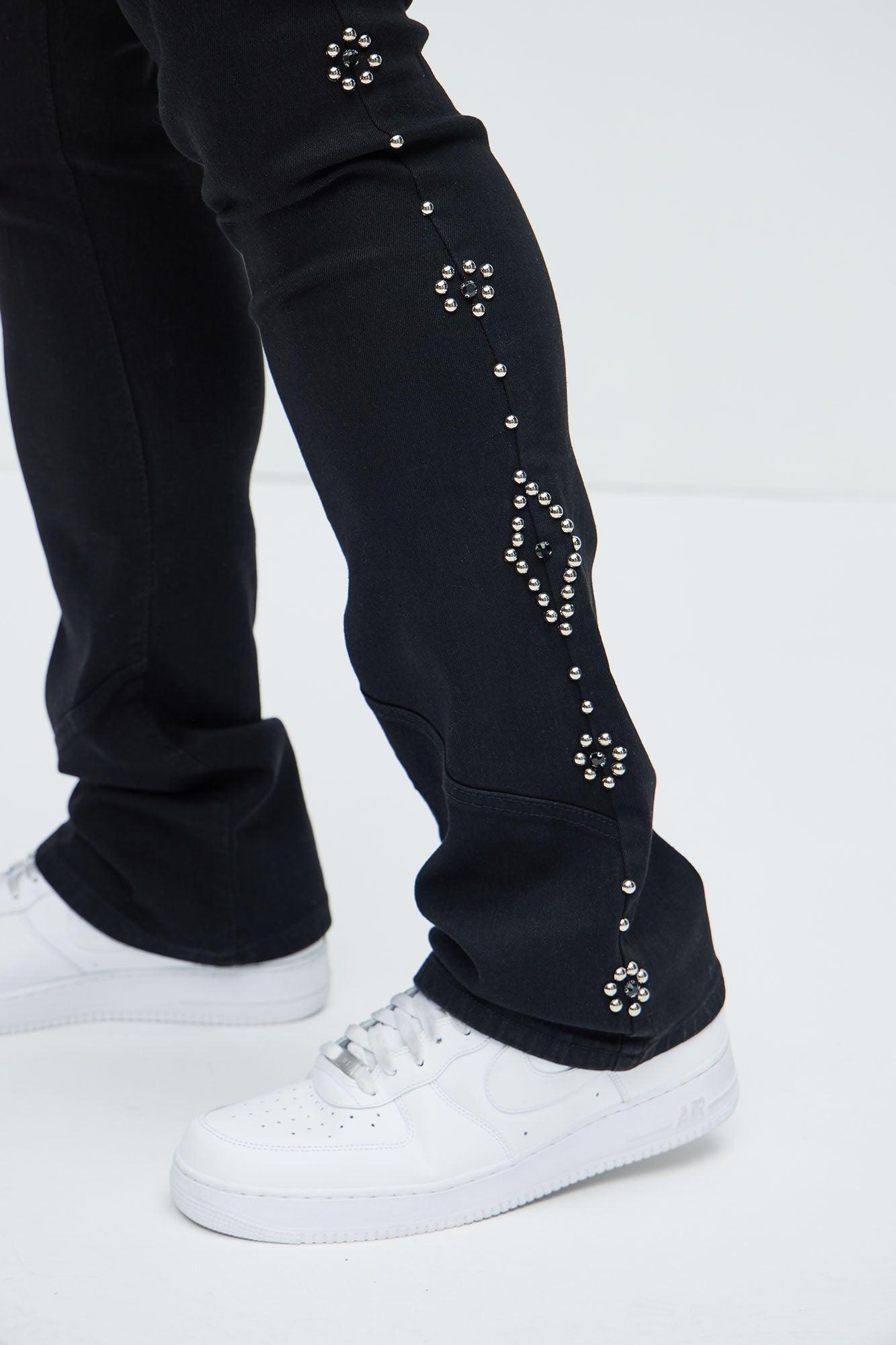 Be Along The Sides Stacked Skinny Flare Jeans - Black Product Image