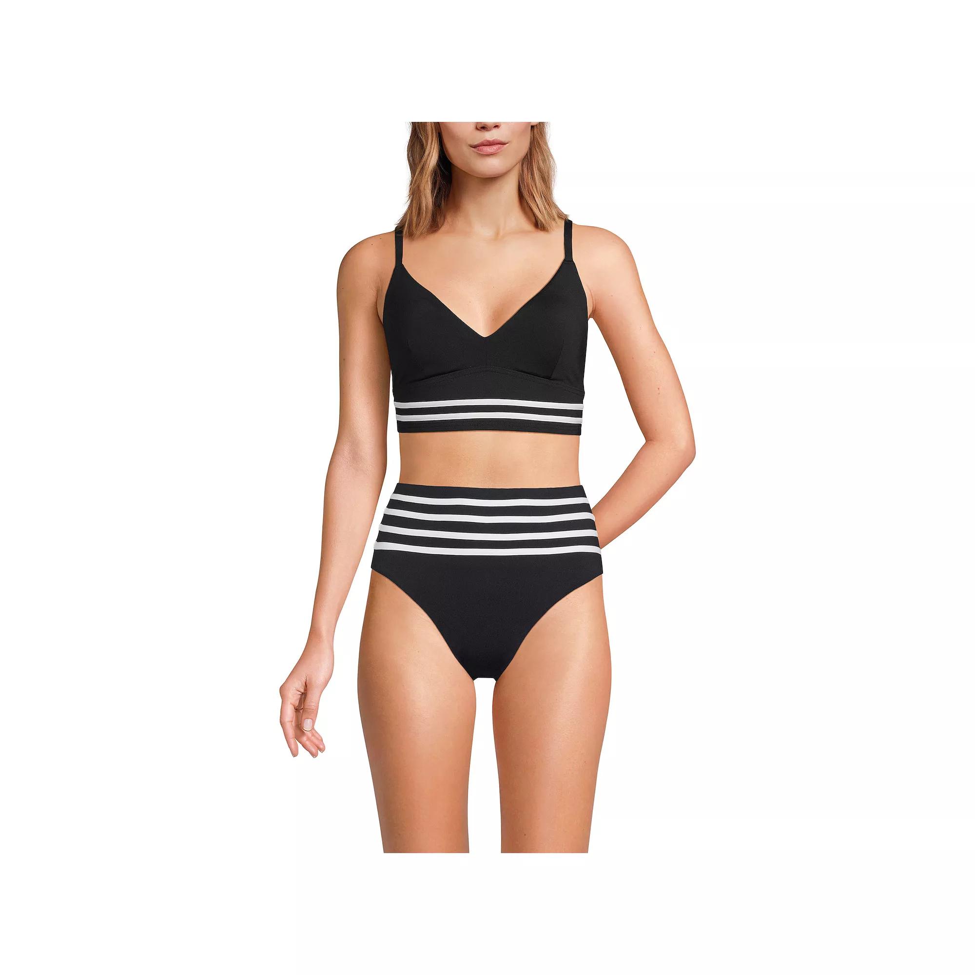 Women's Lands' End V-Neck Underwire Swim Top, Size: 8, Black White Product Image