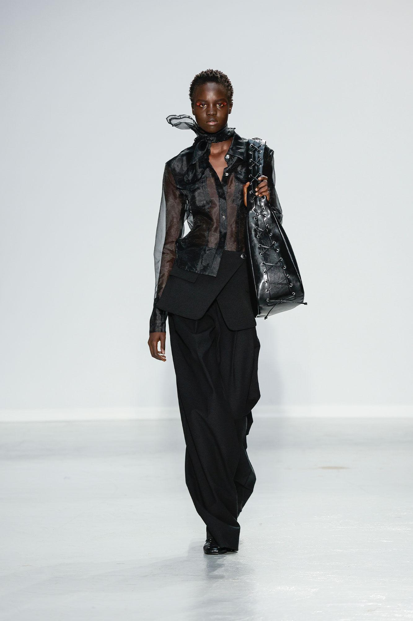 Black Heavy Cotton Tailoring Flared Pants Product Image