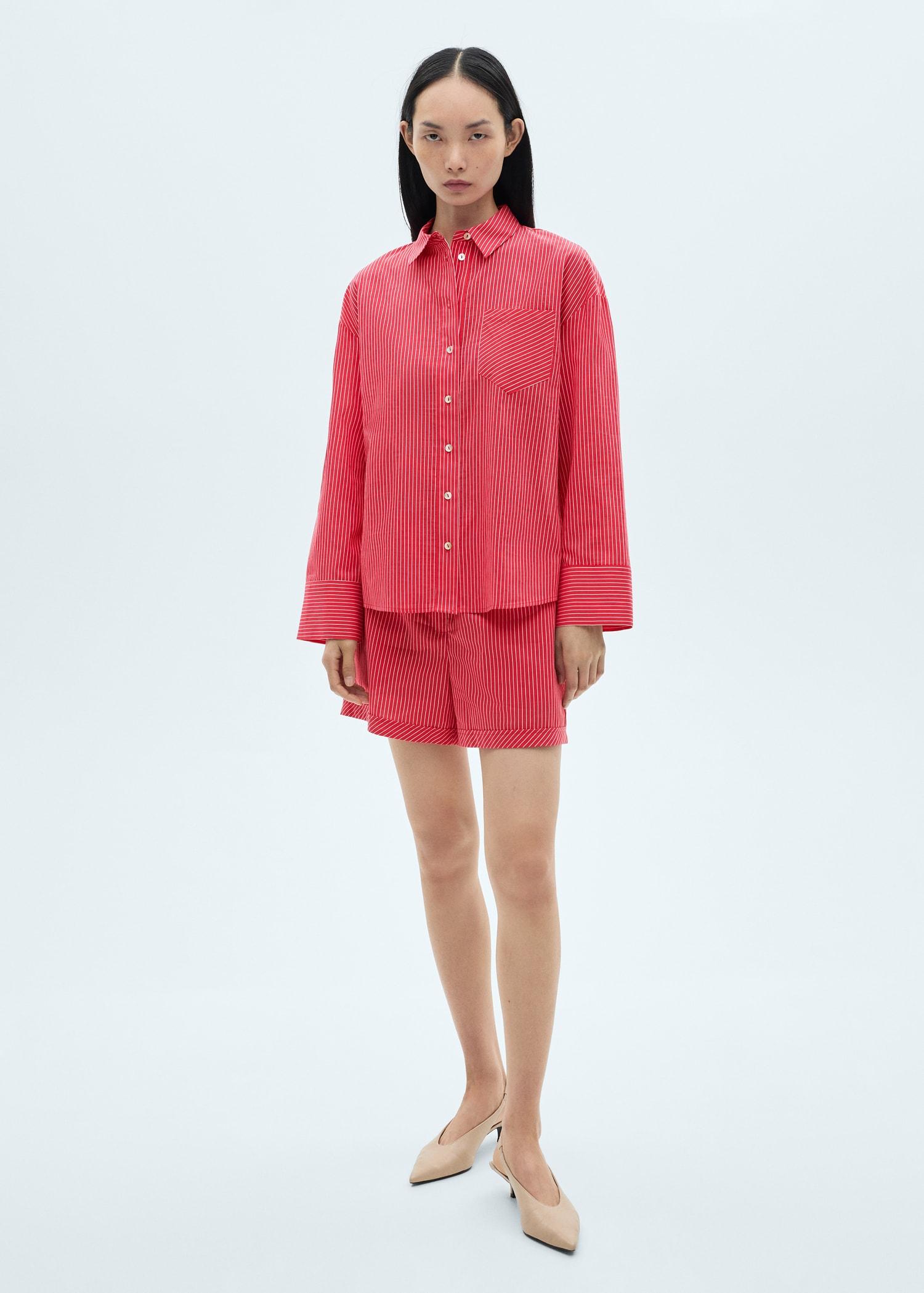 Striped cotton blend shorts - Women | MANGO USA Product Image