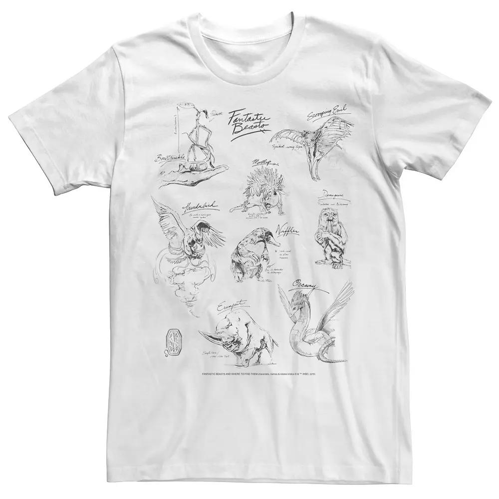 Men's Harry Potter Fantastic Beasts Animal Sketch Collage Graphic Tee,  Product Image
