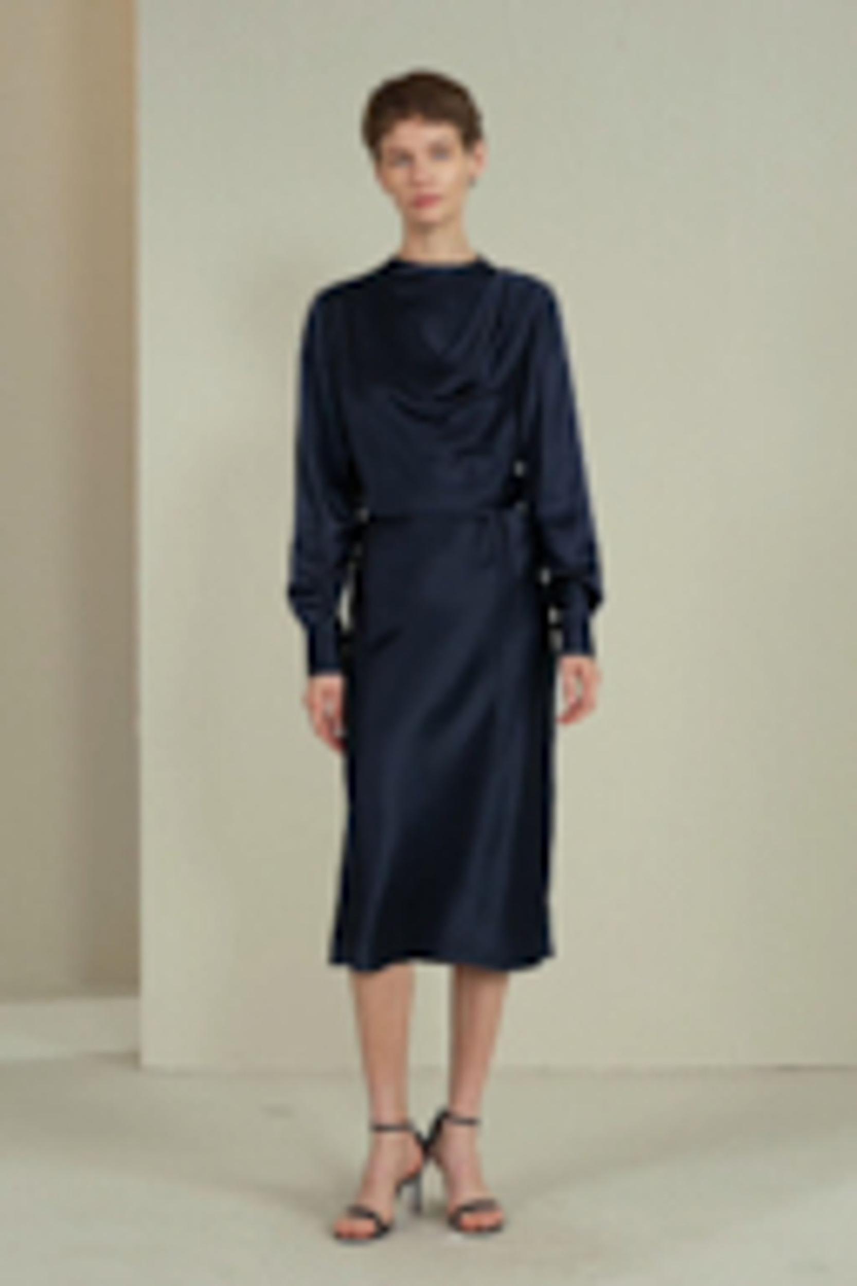 Mock Neck Silk Midi Dress Product Image