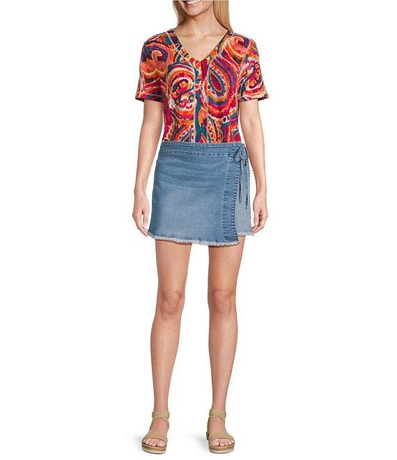 Westbound Paisley Overlay Short Sleeve V-Neck Top Product Image