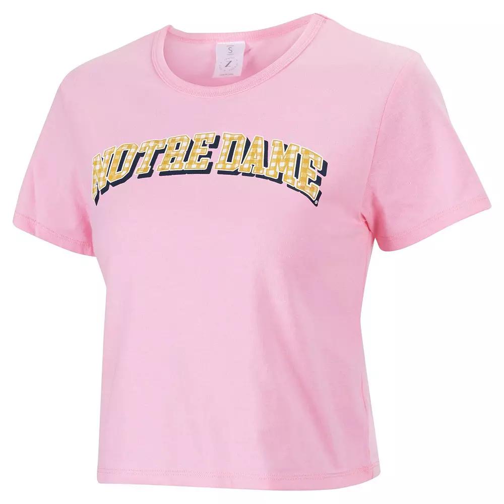 Women's ZooZatz Pink Notre Dame Fighting Irish Gingham Logo Cropped T-Shirt,  Product Image