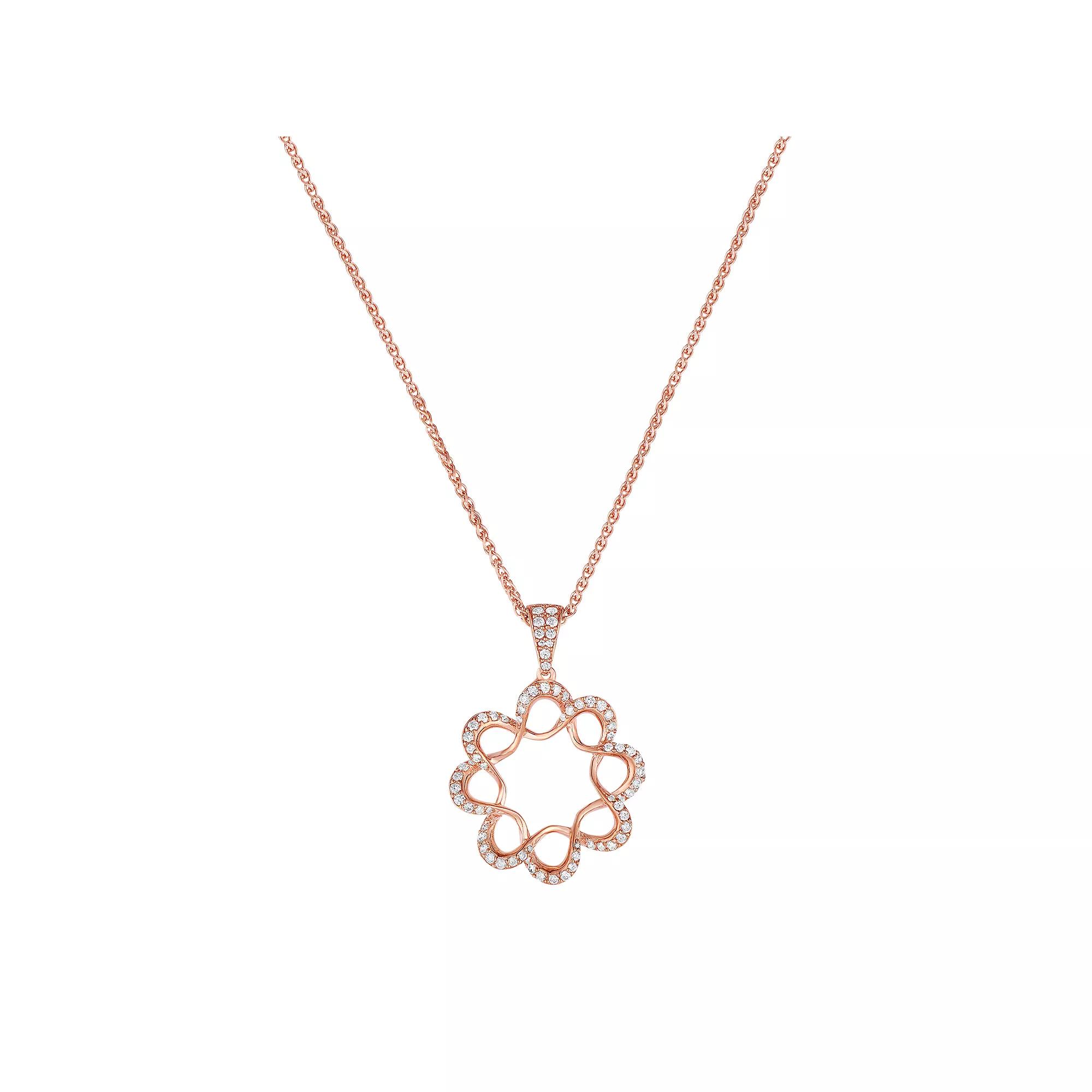 Sterling Silver Cubic Zirconia Flower Pendant Necklace, Women's, Size: 18", Pink Tone Product Image