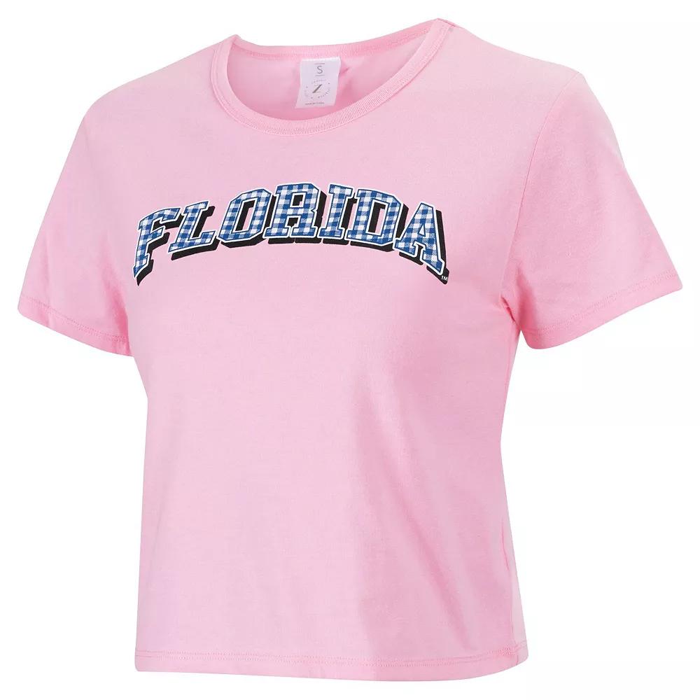 Women's ZooZatz Pink Florida Gators Gingham Logo Cropped T-Shirt,  Product Image