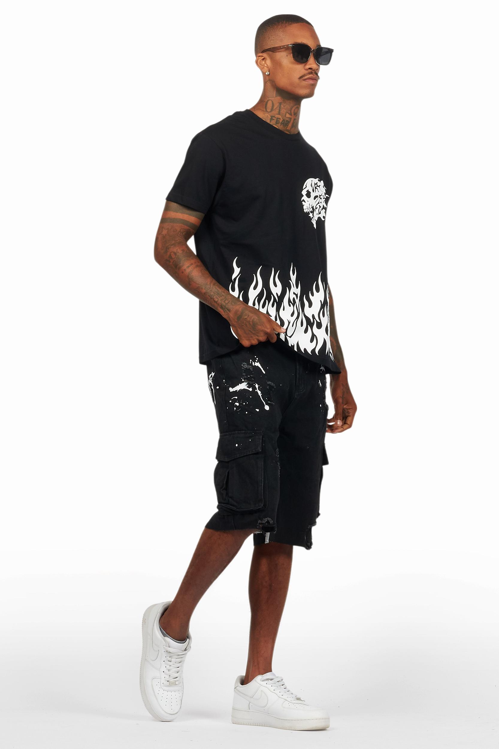 Bubble Black/White T-Shirt/Denim Short Set Male Product Image