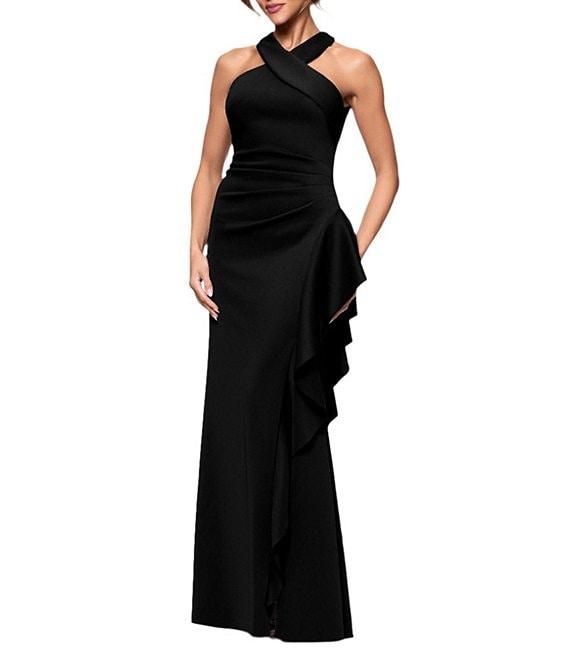 Xscape Halter Neck Scuba Crepe Side Ruffle Sheath Gown Product Image