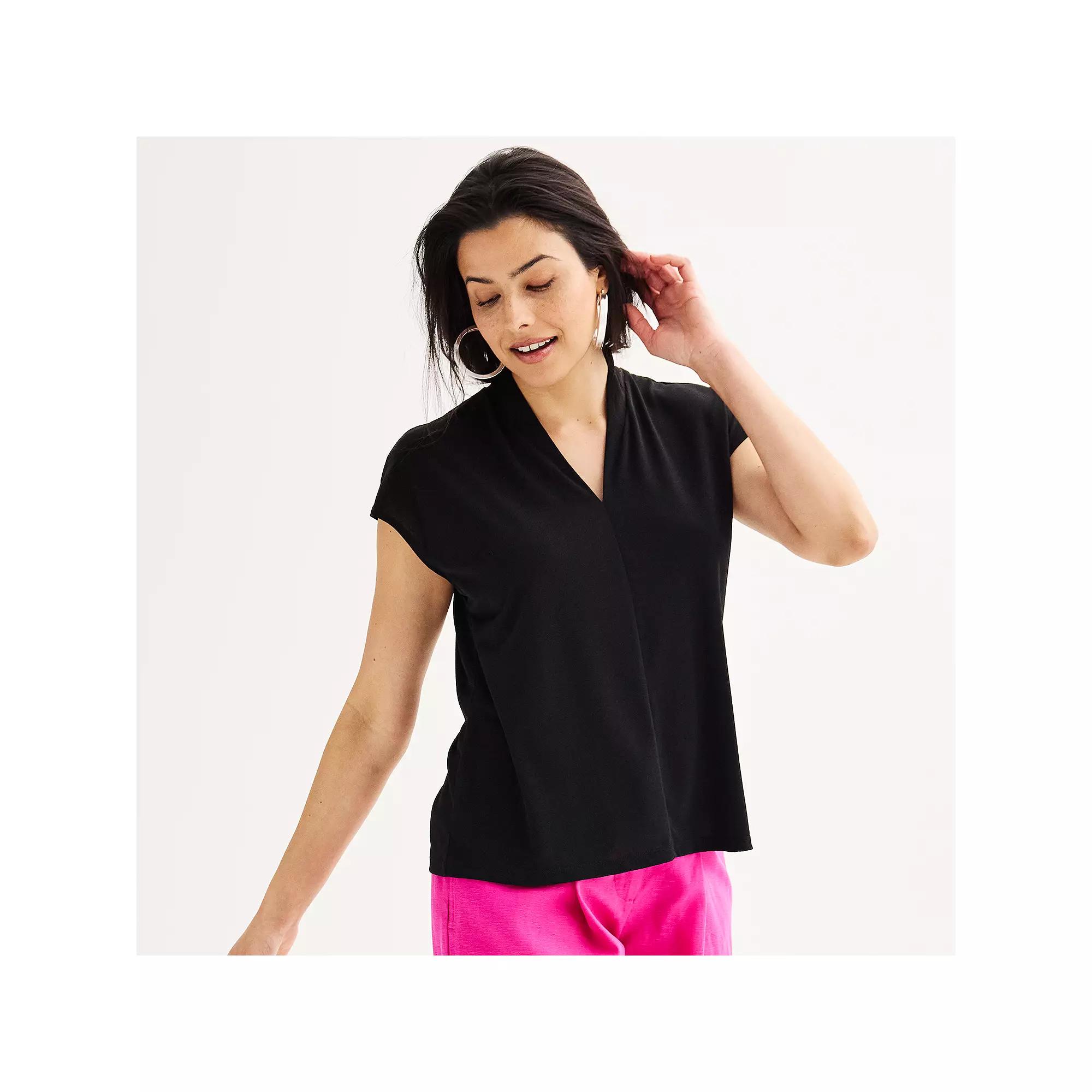 Petite Nine West Dolman Sleeve V-Neck Top, Women's, Size: Small Petite, Mineral Black Product Image