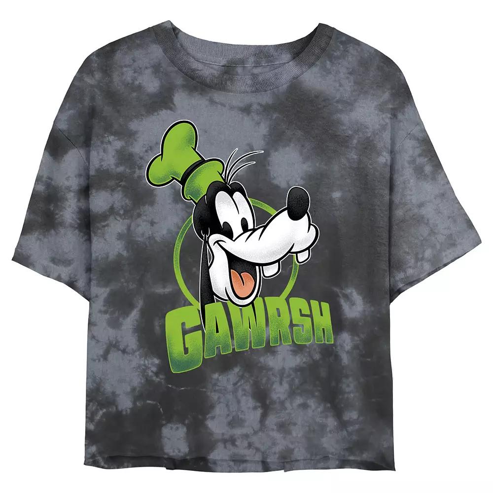 Juniors' Disney Mickey Mouse & Friends Goofy Gawrsh Portrait Wash Crop Tee, Girl's, Size: XL, Black Grey Product Image