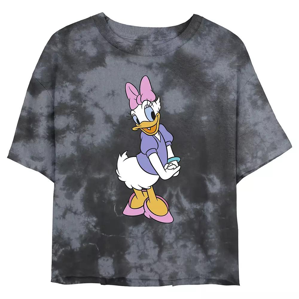 Disneys Daisy Duck Juniors Traditional Pose Wash Crop Tee, Girls Black Grey Product Image