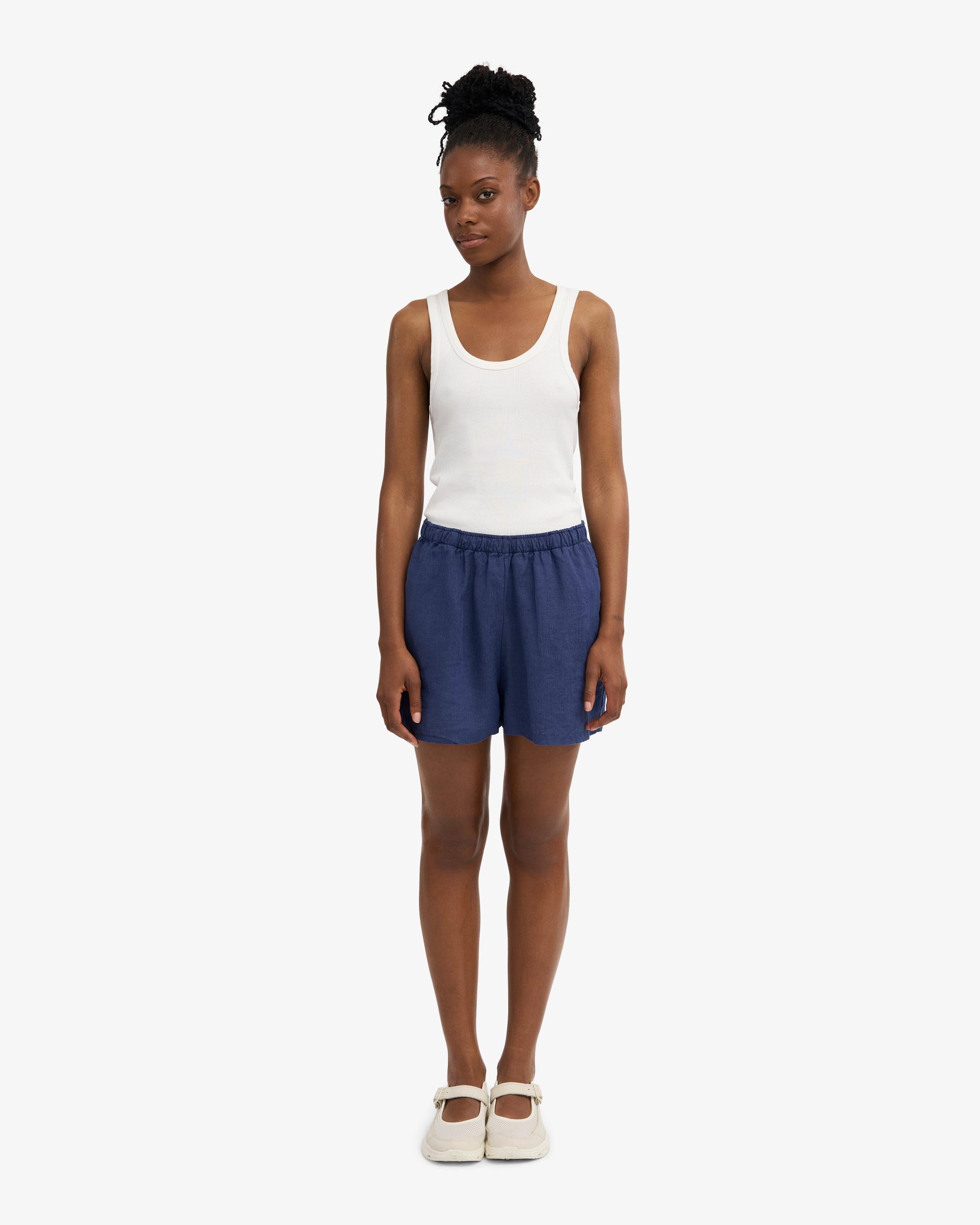 Linen Shorts - Navy Blue Product Image