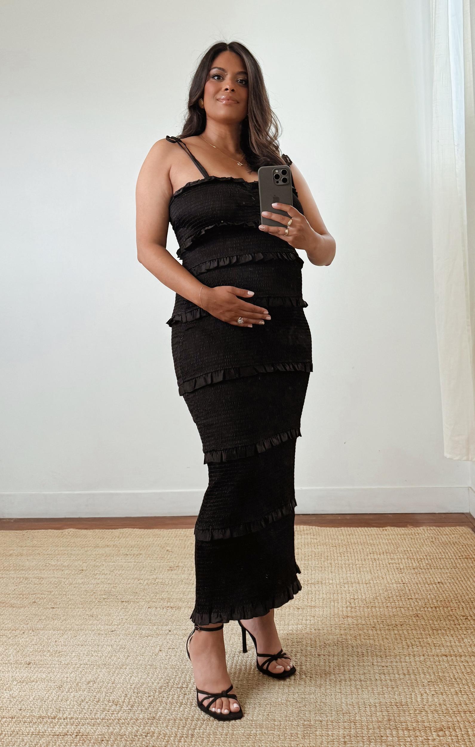 Stella Smocked Dress ~ Black Luxe Satin Product Image