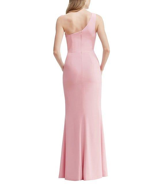 Dress the Population Magdalynn Asymmetrical Neck One Shoulder Front Slit Crepe Sheath Gown Product Image