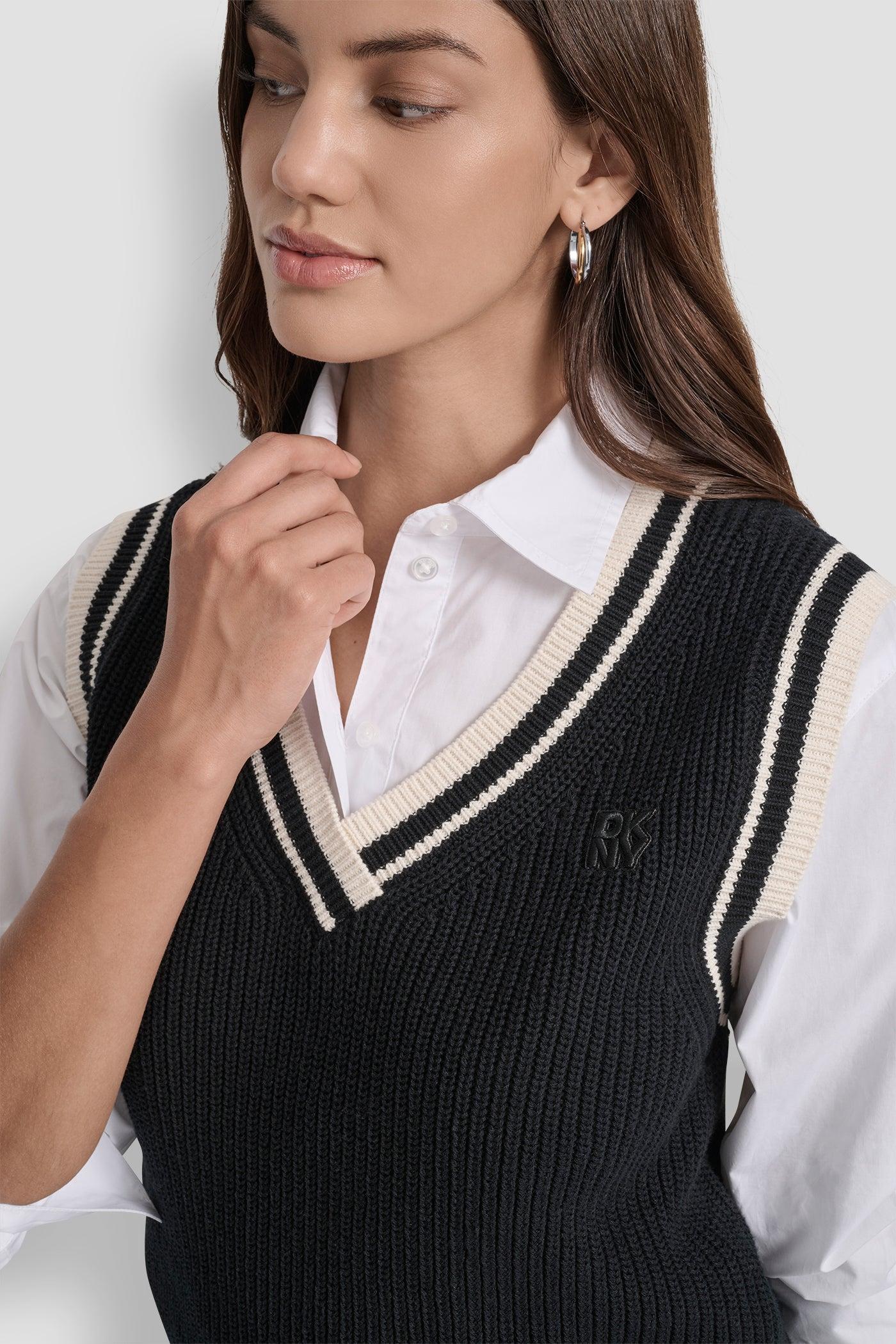 V-NECK TIPPED SLEEVELESS SWEATER Product Image