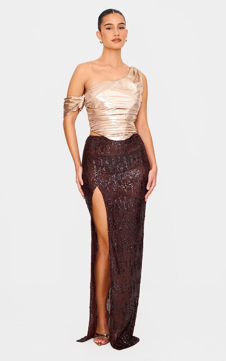 Dark Chocolate Extreme Sequin Split Low Rise Maxi Skirt Product Image