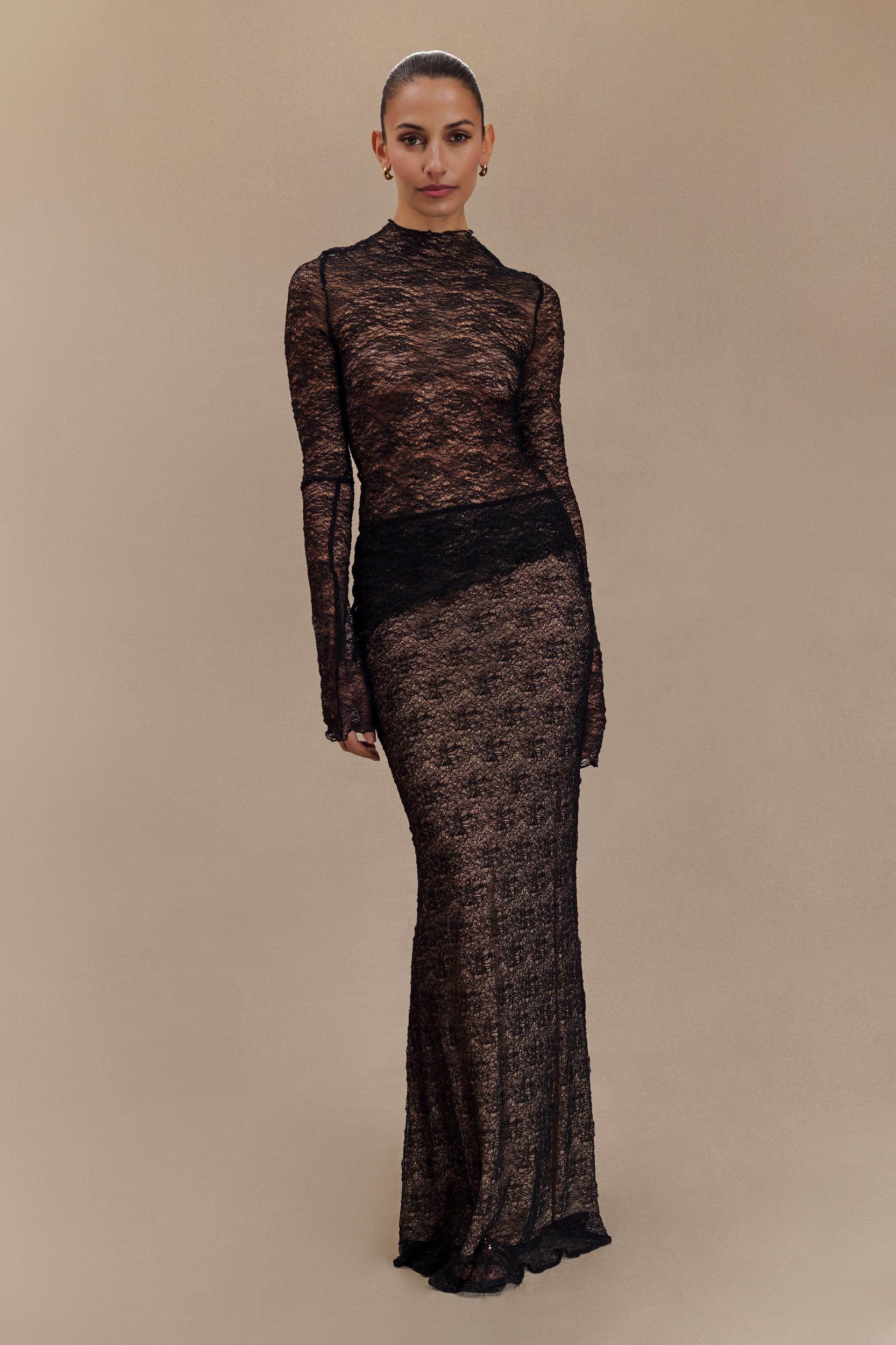 Robyn Sheer Lace Maxi Skirt - Black Product Image