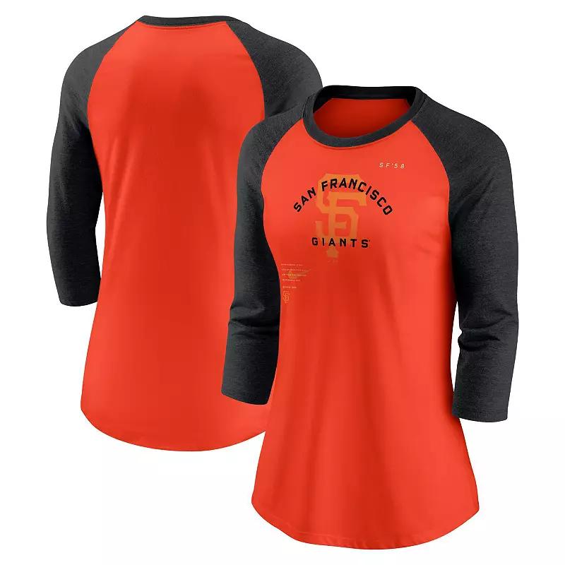 Women's Nike Orange/Black San Francisco Giants Next Up Tri-Blend Raglan 3/4-Sleeve T-Shirt, Size: XS Product Image