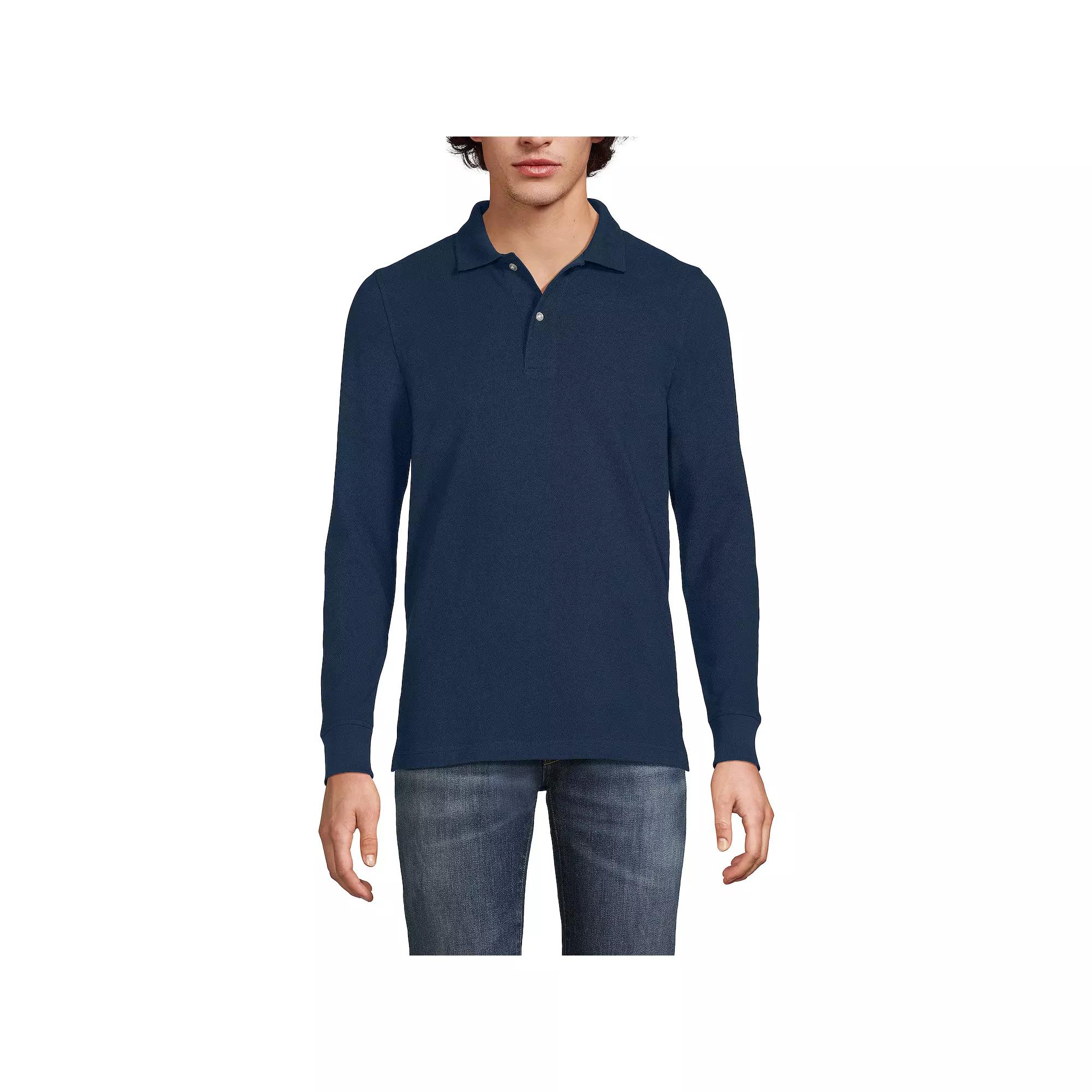 Men's Lands' End Long Sleeve Mesh Polo Shirt,  Product Image