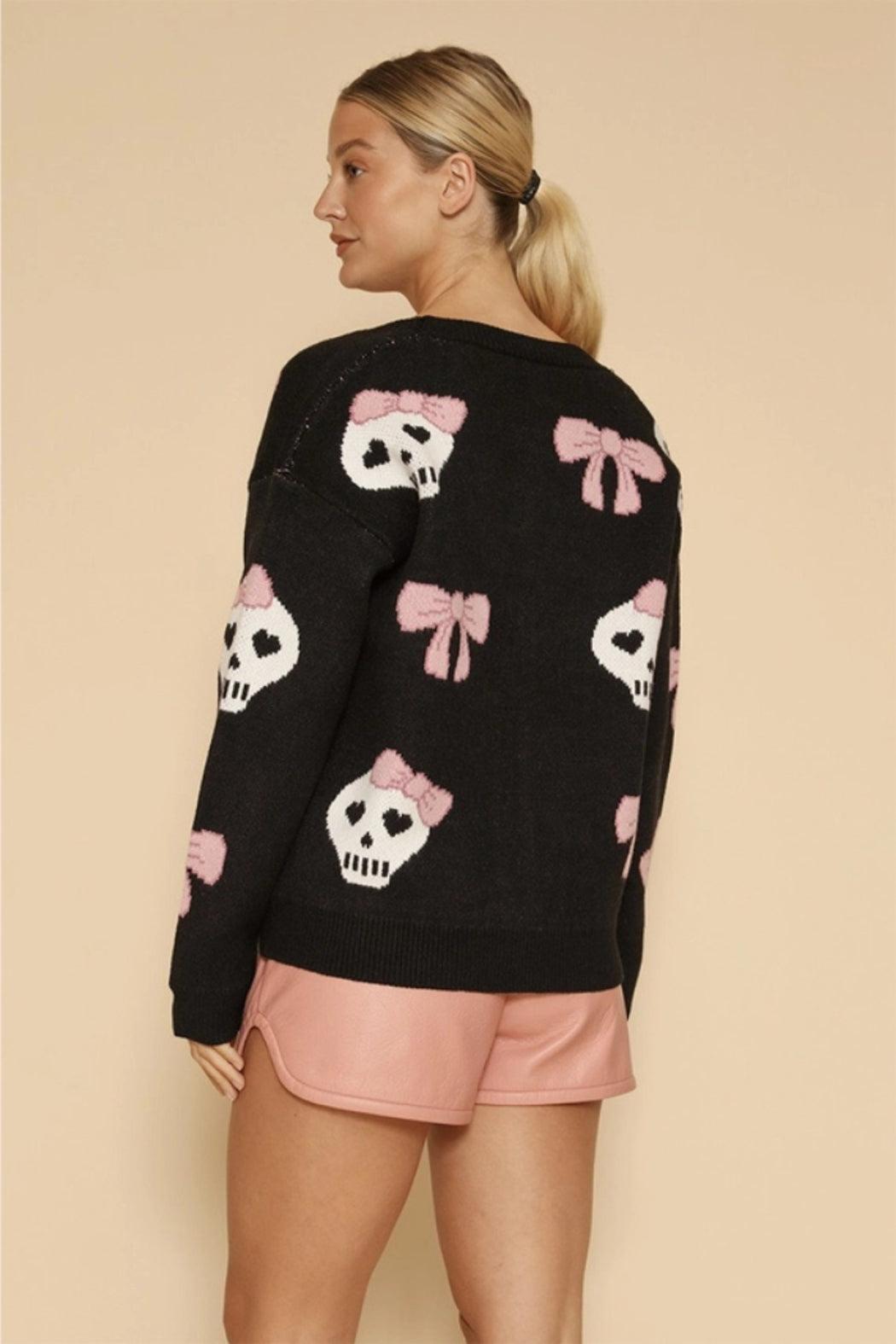 Bow Skull Knit Cardigan Product Image