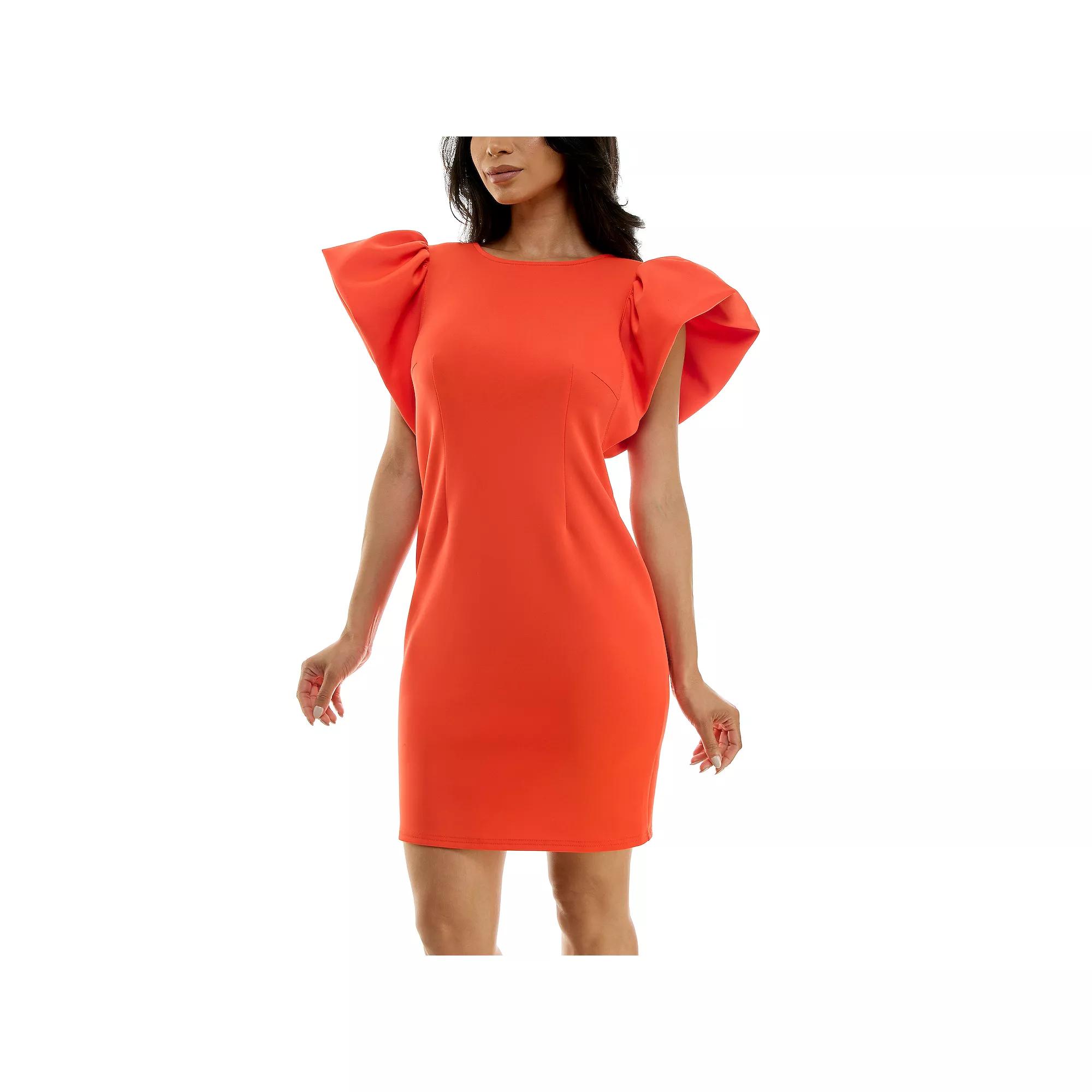 Women's Nina Leonard Ruffle Shoulder Sheath Mini Dress,  Product Image