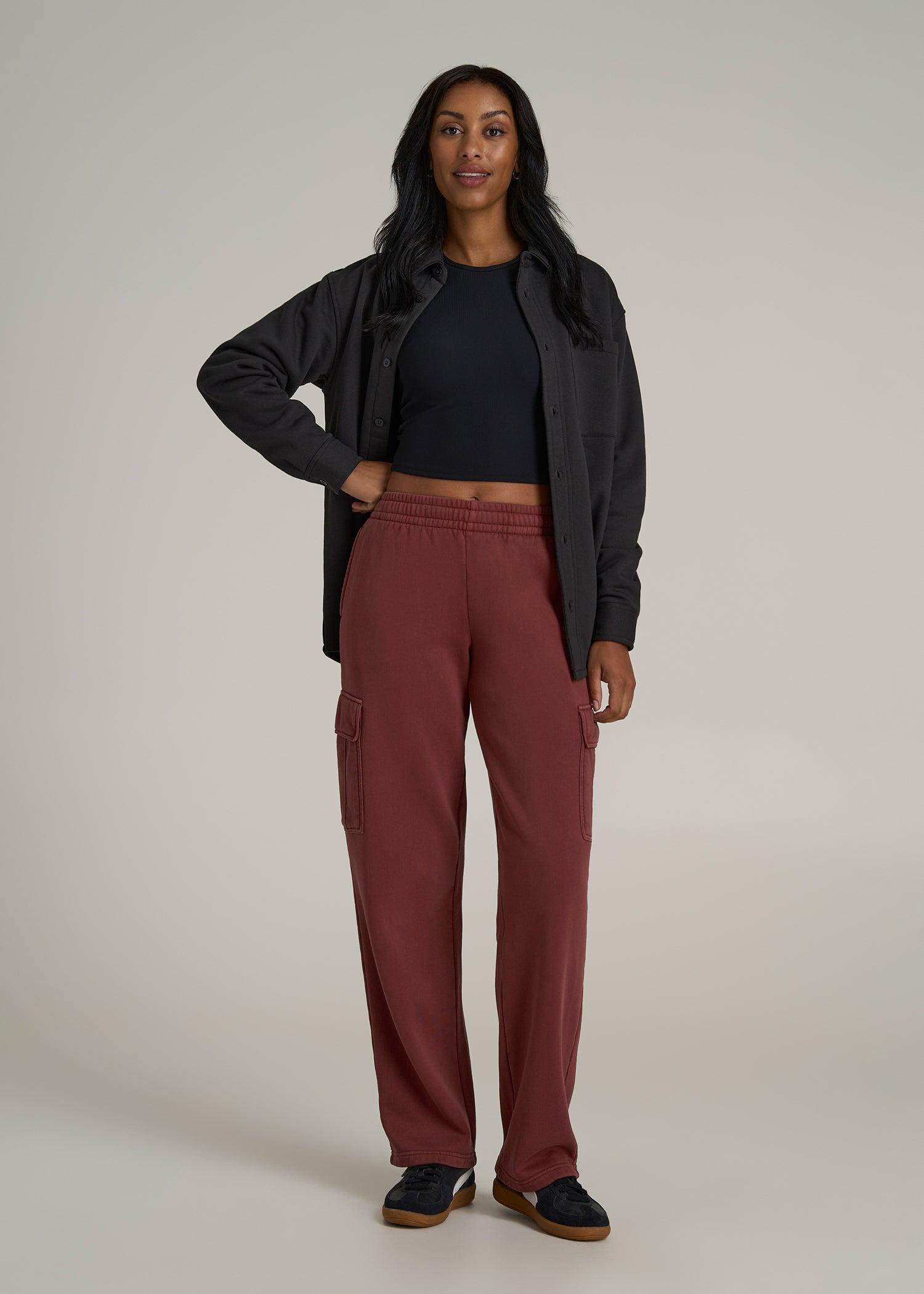 Mid Rise Cargo Fleece Sweatpants for Tall Women in Intense Rust Female Product Image
