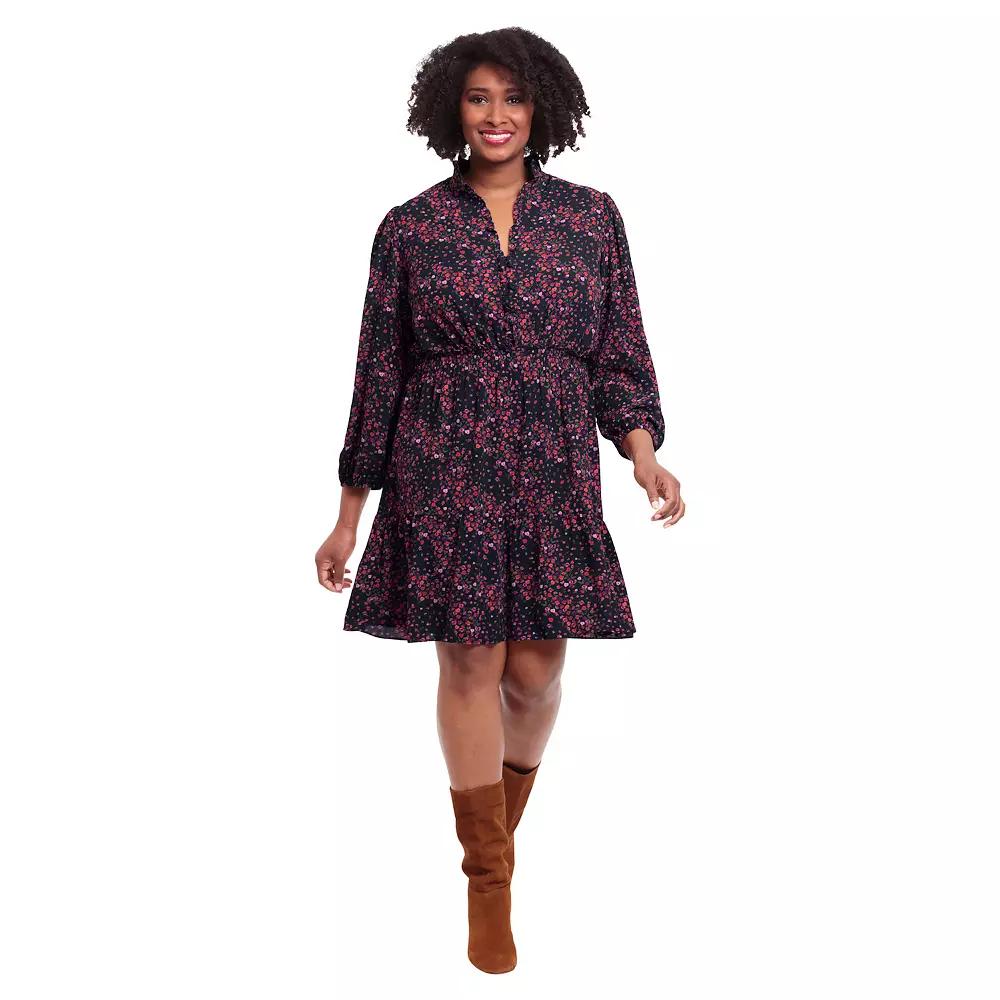 Plus Size London Times 3/4 Sleeve Smocked Waist Tiered Dress, Women's, Size: 14 W, Orange Purple Product Image