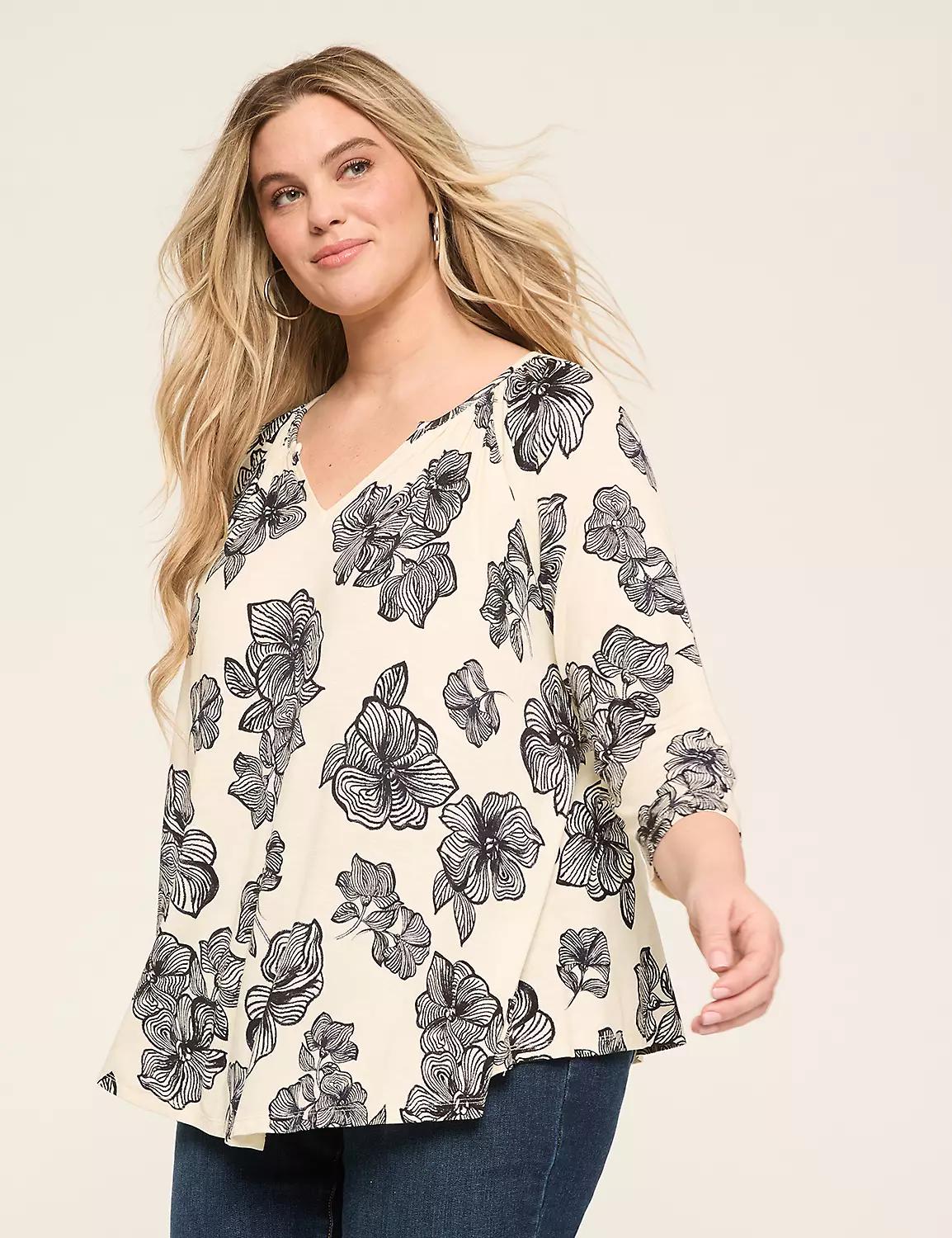 Swing 3/4-Sleeve Notch-Neck Top Product Image