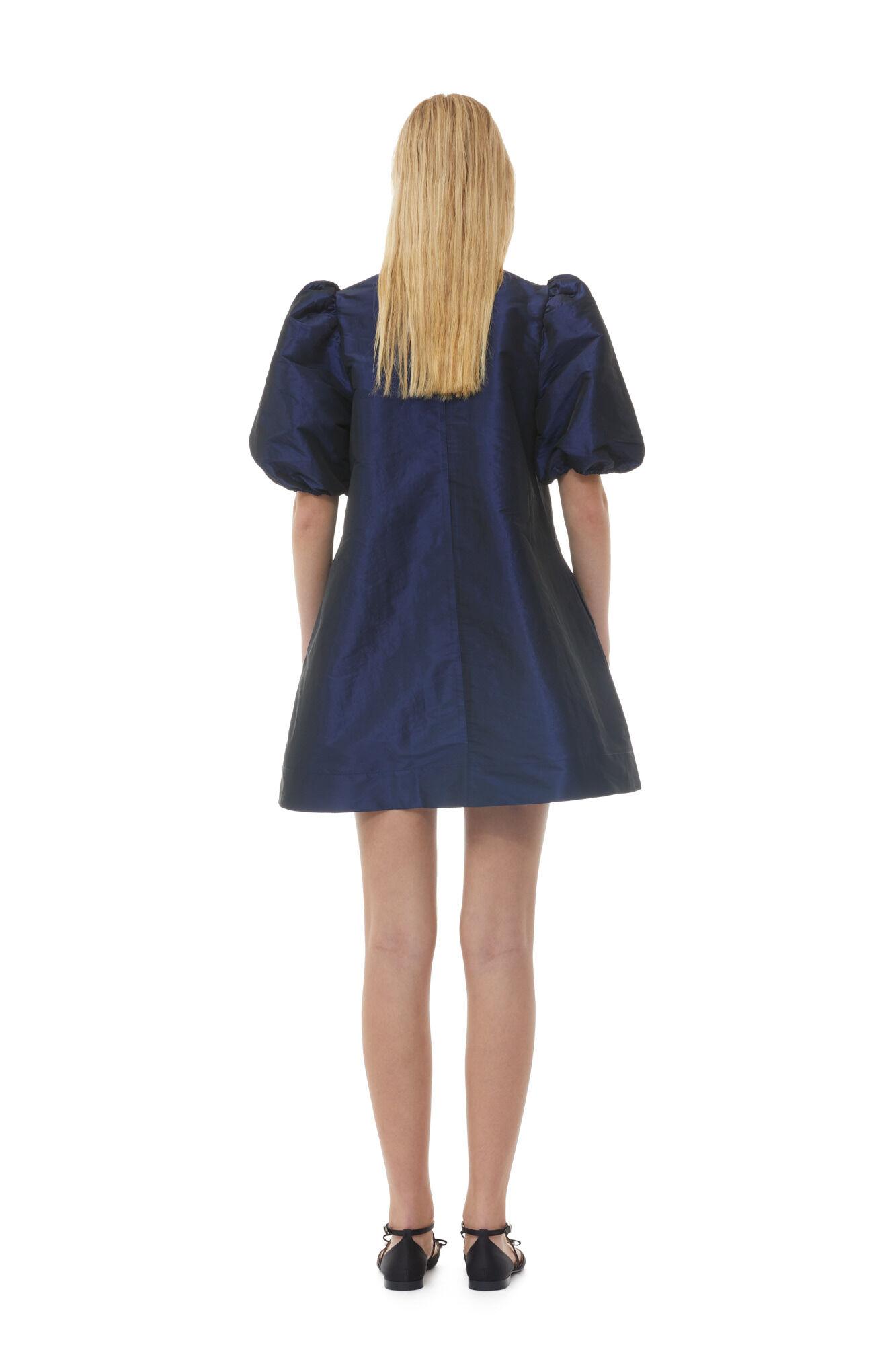 Blue Shiny Taffeta Mini Dress Product Image