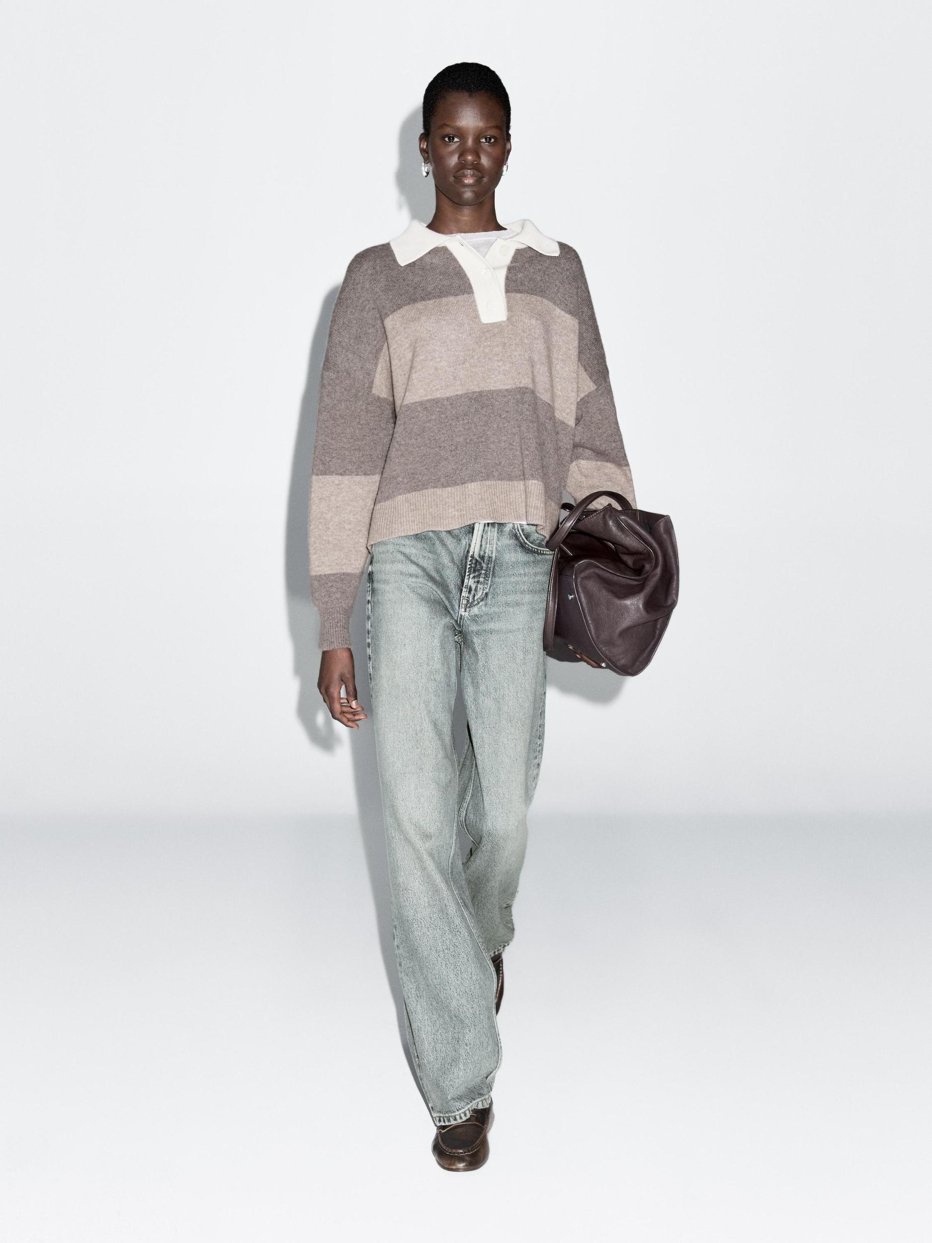 Striped wool blend polo sweater Product Image