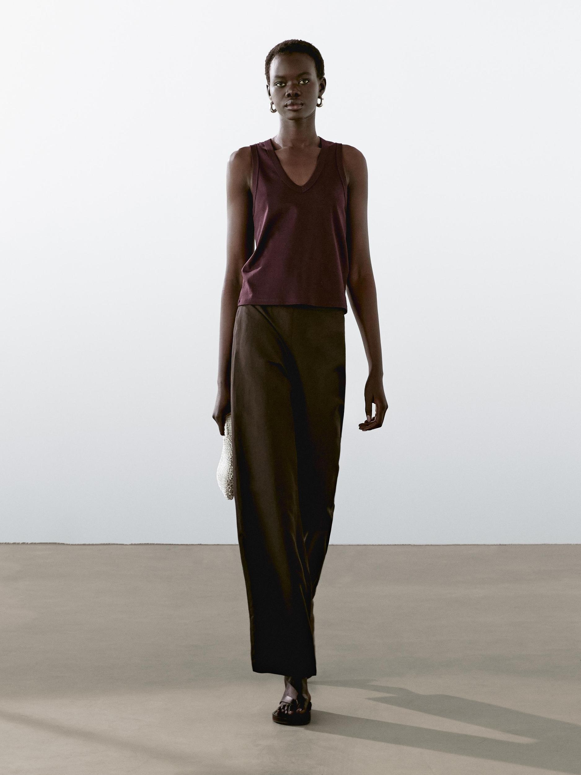 Sleeveless mercerised cotton T-shirt Product Image