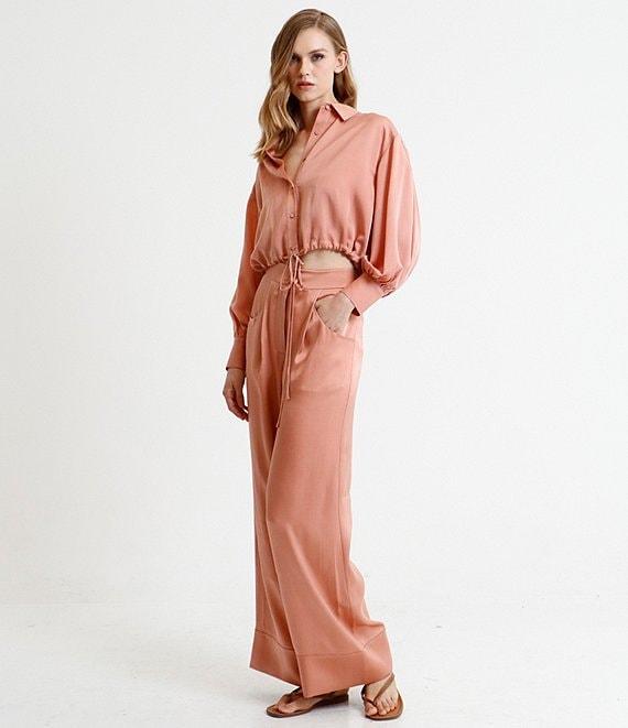 Le' AL.X Coordinating Satin Wide Leg High Rise Trouser Pants Product Image