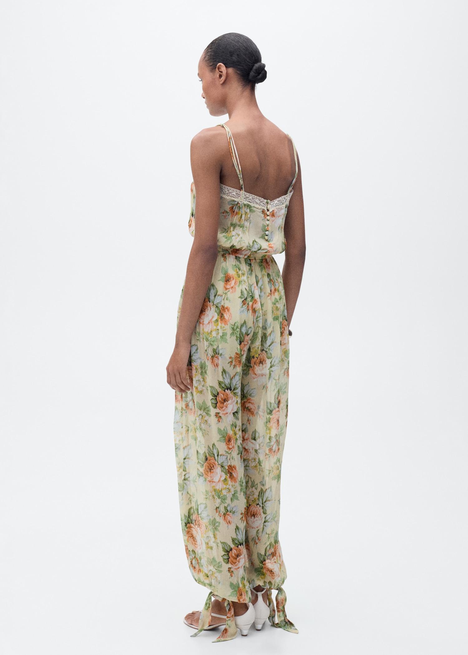 Long floral jumpsuit with puffed hem - Women | MANGO USA Product Image