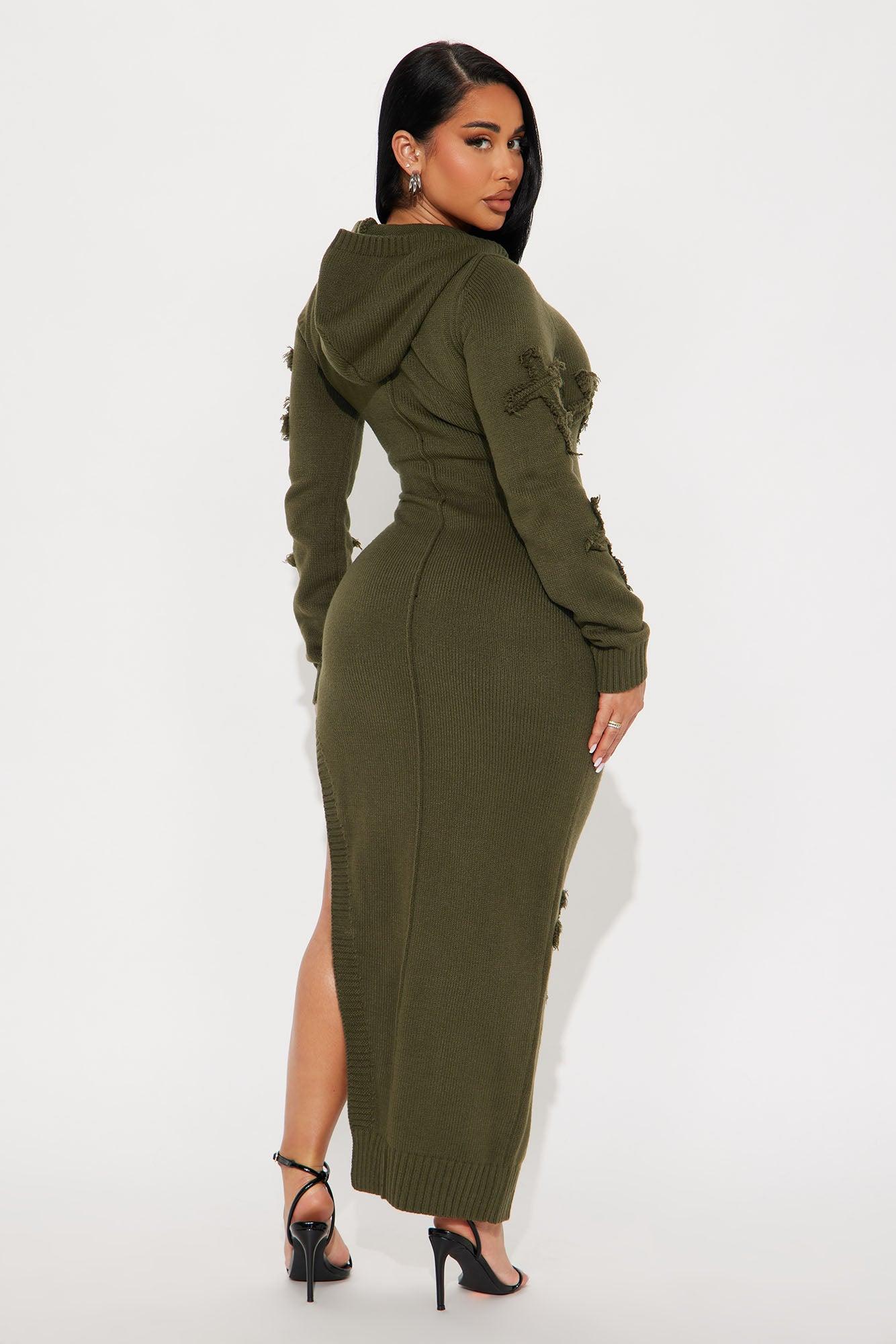 Alix Hooded Sweater Maxi Dress - Olive Product Image