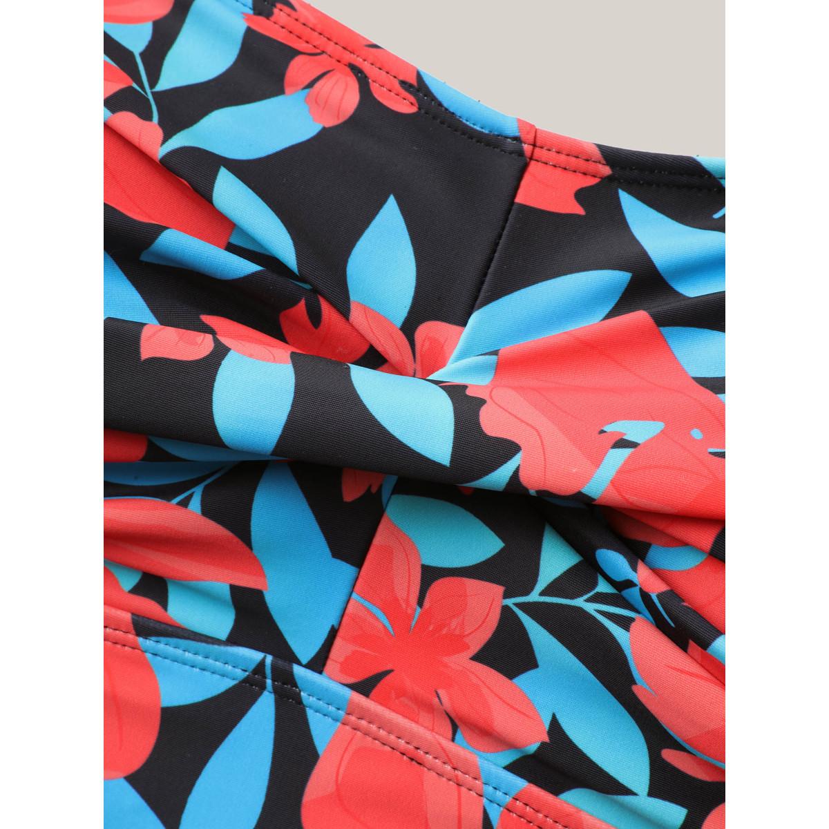 Plus Size Twist Front Floral Print Swim Dress Women's Swimwear Multicolor Resort Bodycon U-neck High stretch Curve Swim Dresses BloomChic 10/M Product Image