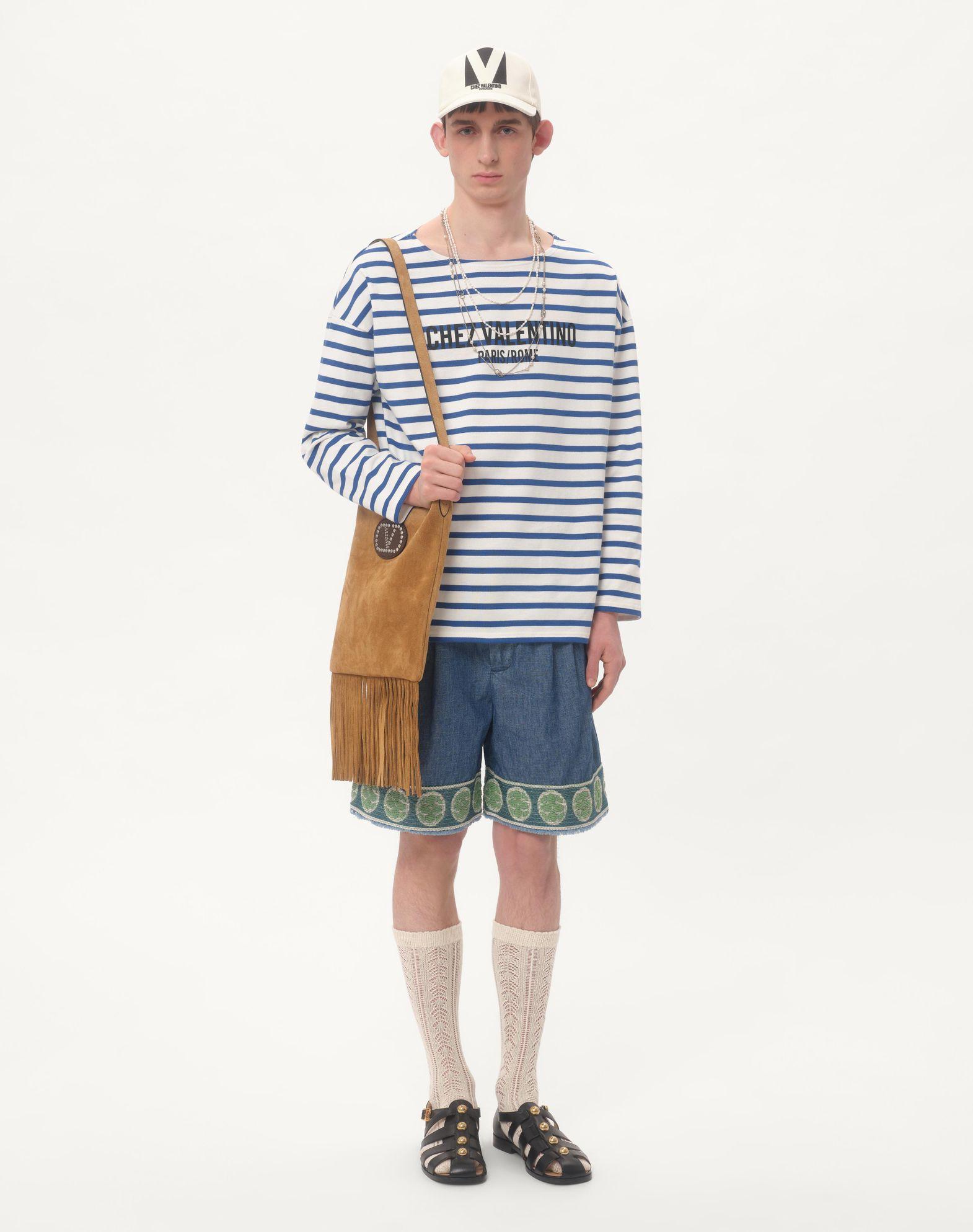 Denim Bermuda Shorts With Jacquard Hem Product Image