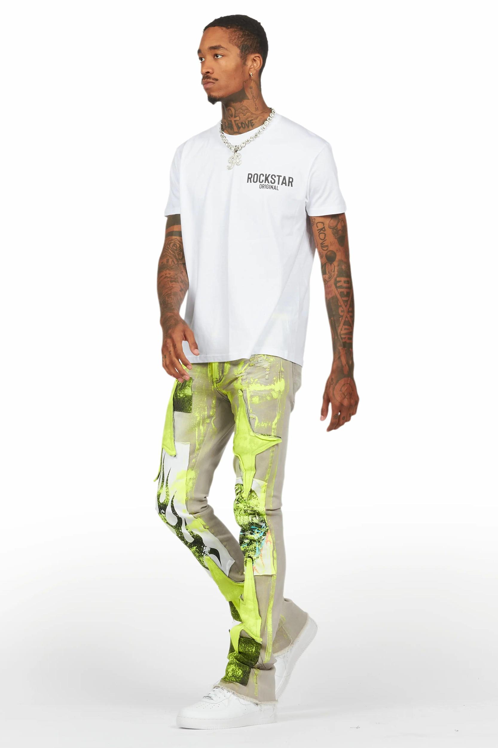 Edge Grey/Yellow Roller Paint Stacked Flare Jean Male Product Image