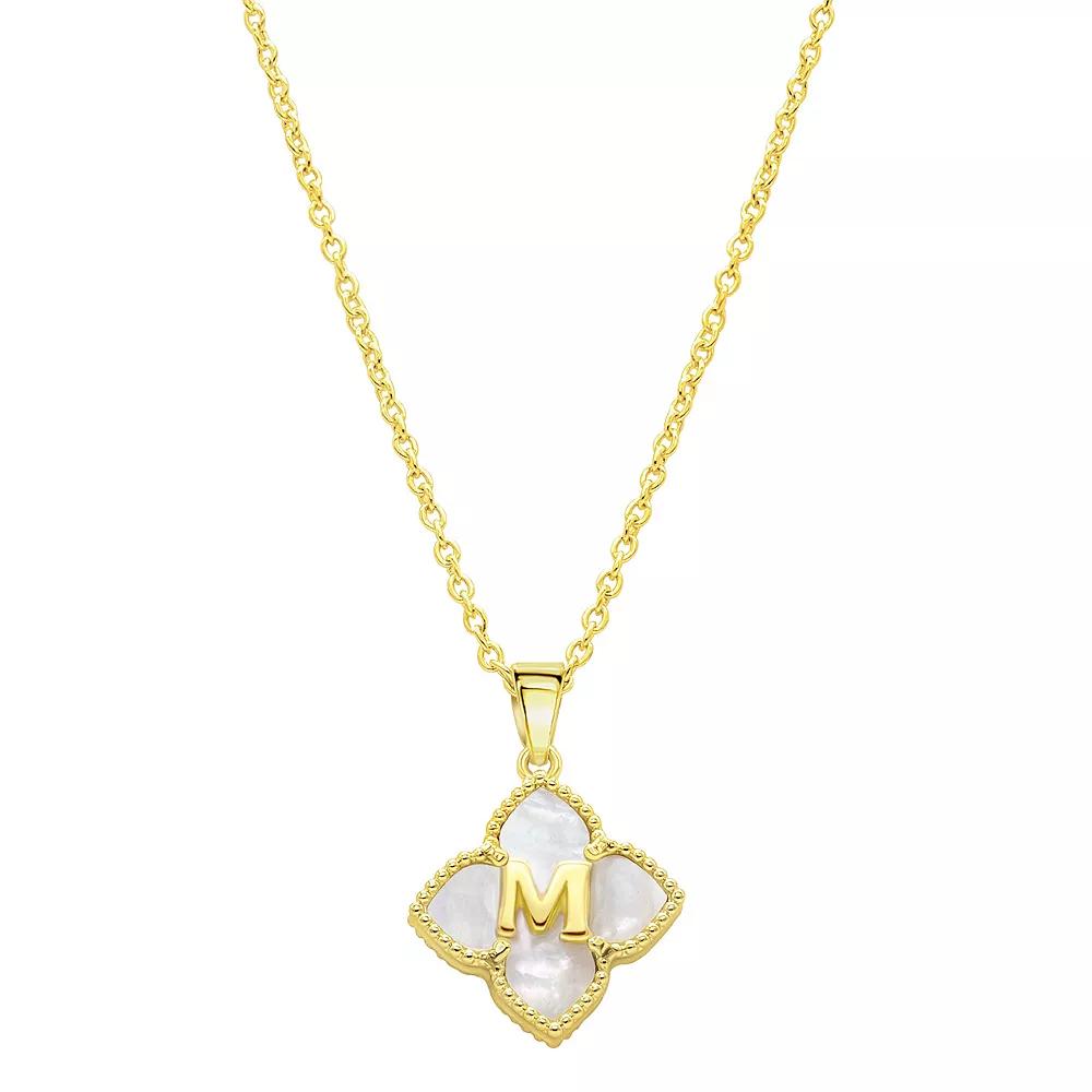 Adornia Gold Tone Adjustable White Mother of Pearl Initial Floral Necklace, Women's, Size: 16-18" ADJ Product Image