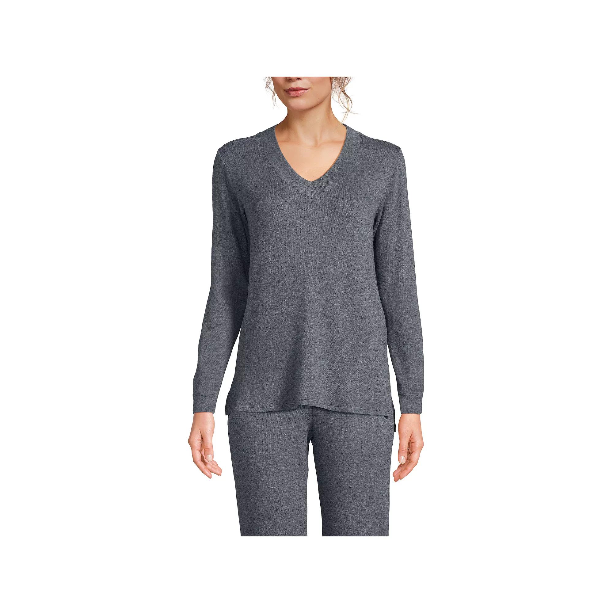 Women's Lands' End Cashtouch Faux Cashmere Cozy Long Sleeve Pajama Top, Size: XS, Grey Heather Product Image