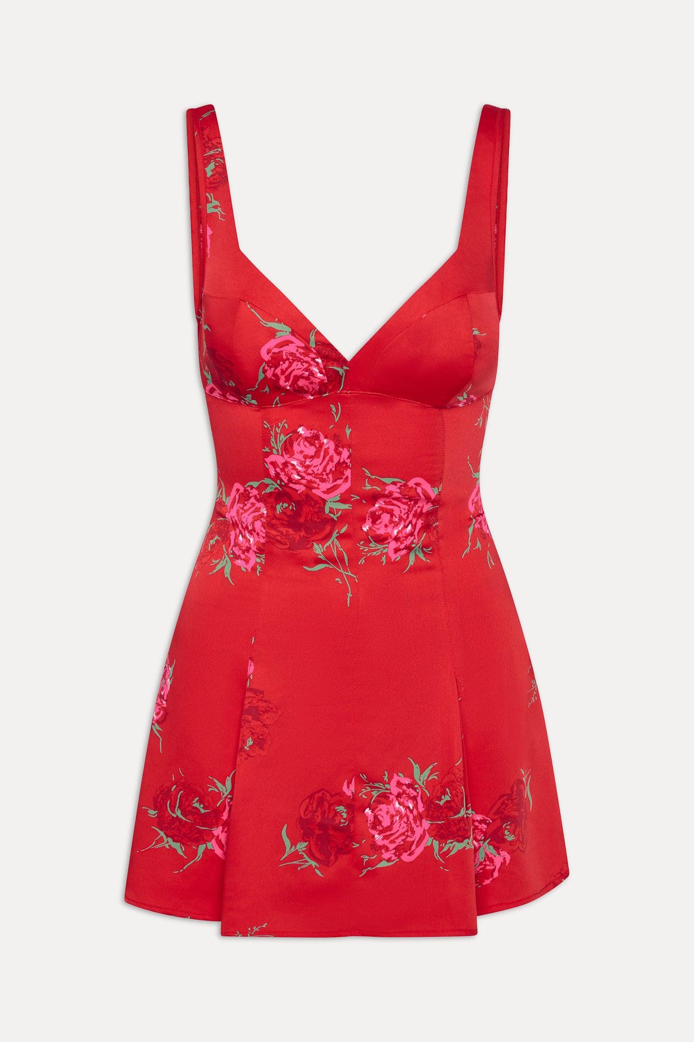 Siren Satin Mini Dress - Red Rose Brushstroke Product Image
