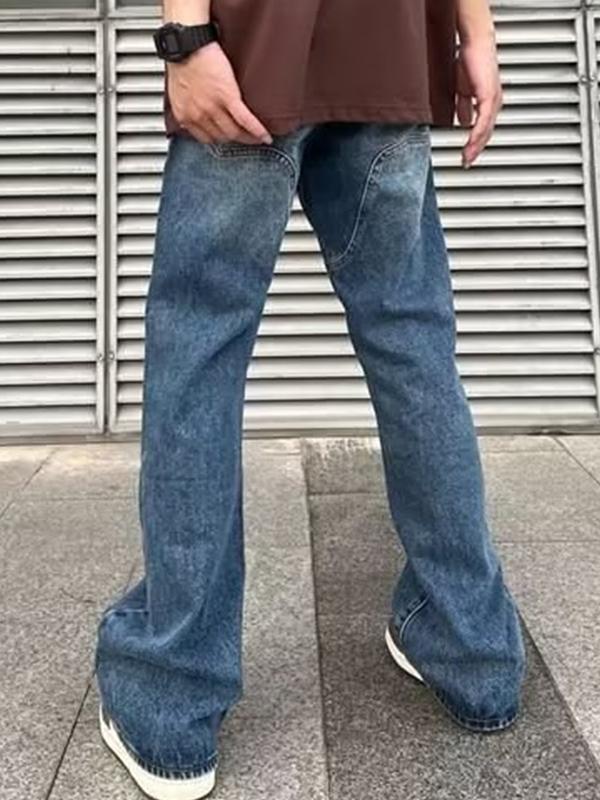 Men's Vintage Wash Splice Straight Leg Jeans Product Image