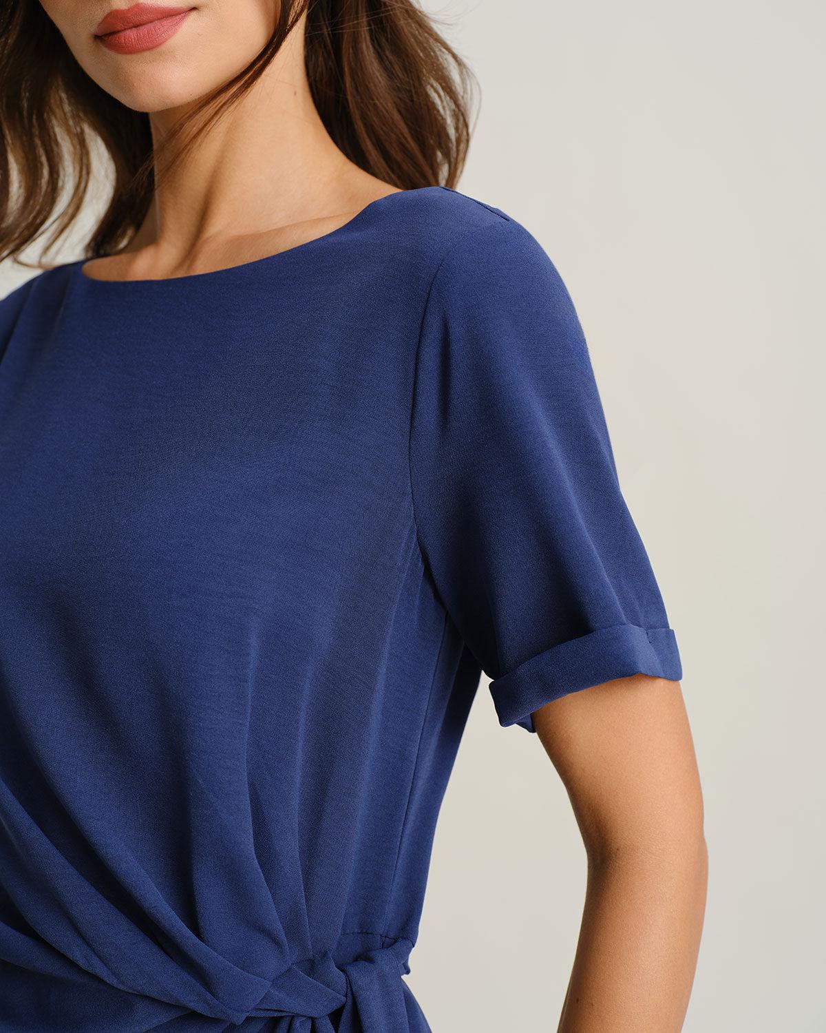 Blue Round Neck Short Sleeve Maxi Dress Product Image