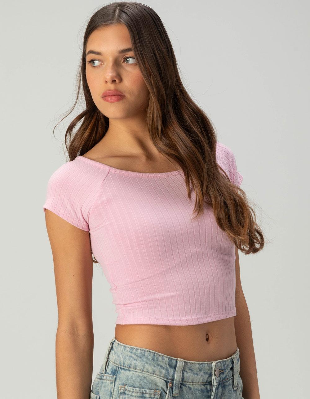 TILLYS Boat Neck Womens Tee - PINK Product Image