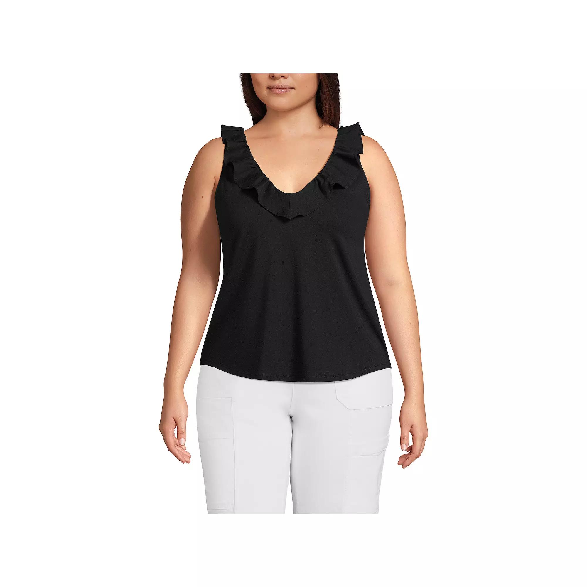 Plus Size Lands' End Jersey Ruffle Tank, Women's, Size: 2XL, White Product Image