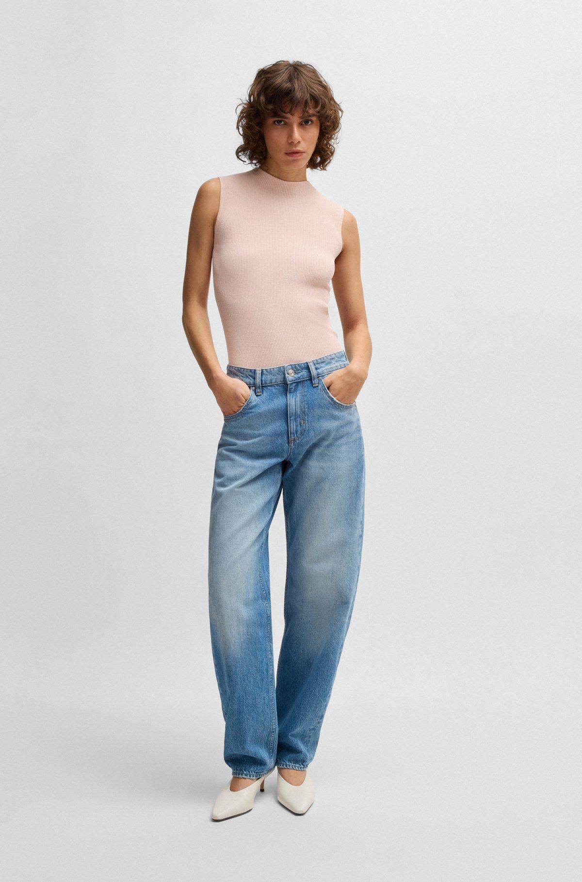 Ribbed-knit top with mock neckline Product Image
