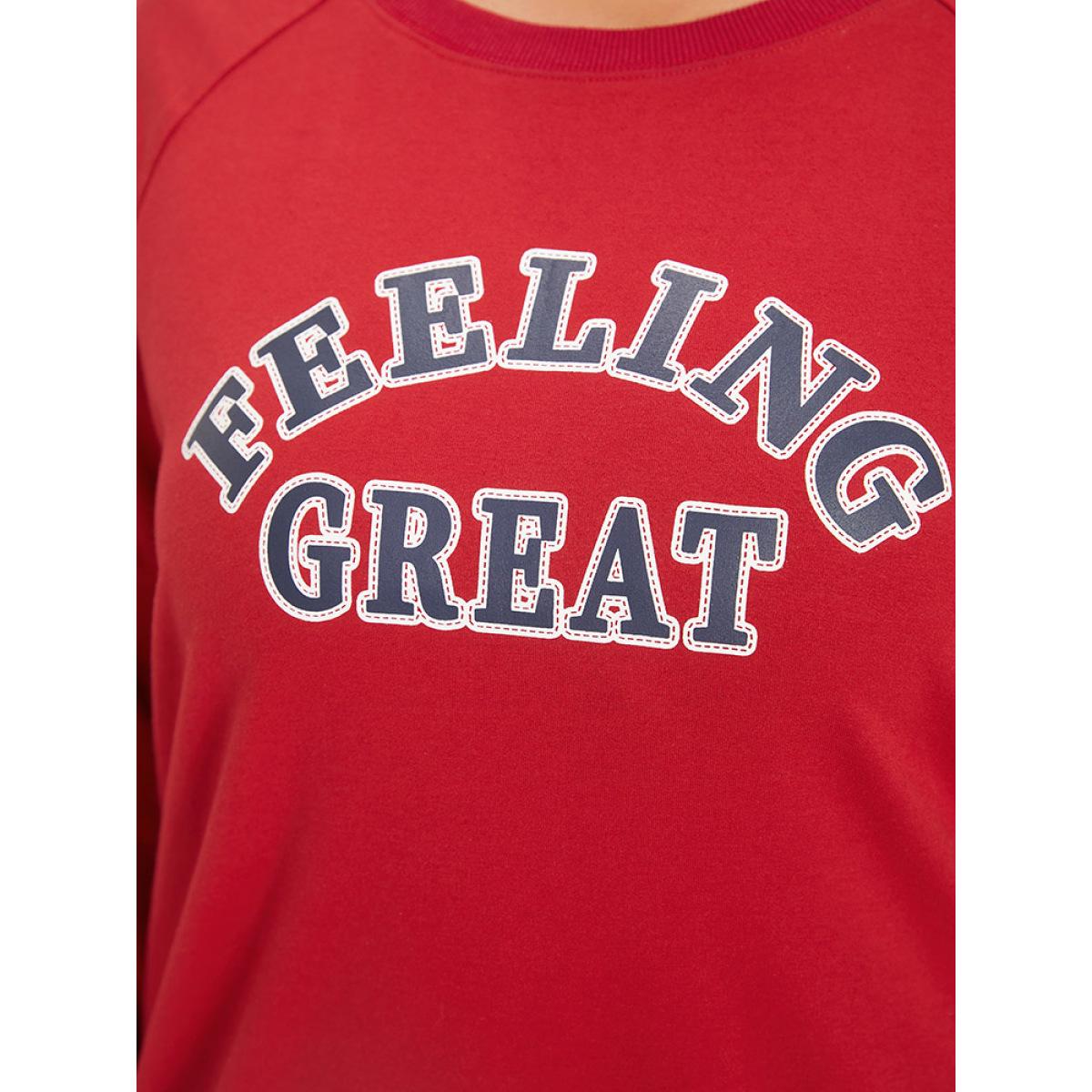 Plus Size Letter Print Round Neck Raglan Sleeve Sweatshirt Women Red Casual Elastic cuffs Everyday Sweatshirts BloomChic 10/M Product Image