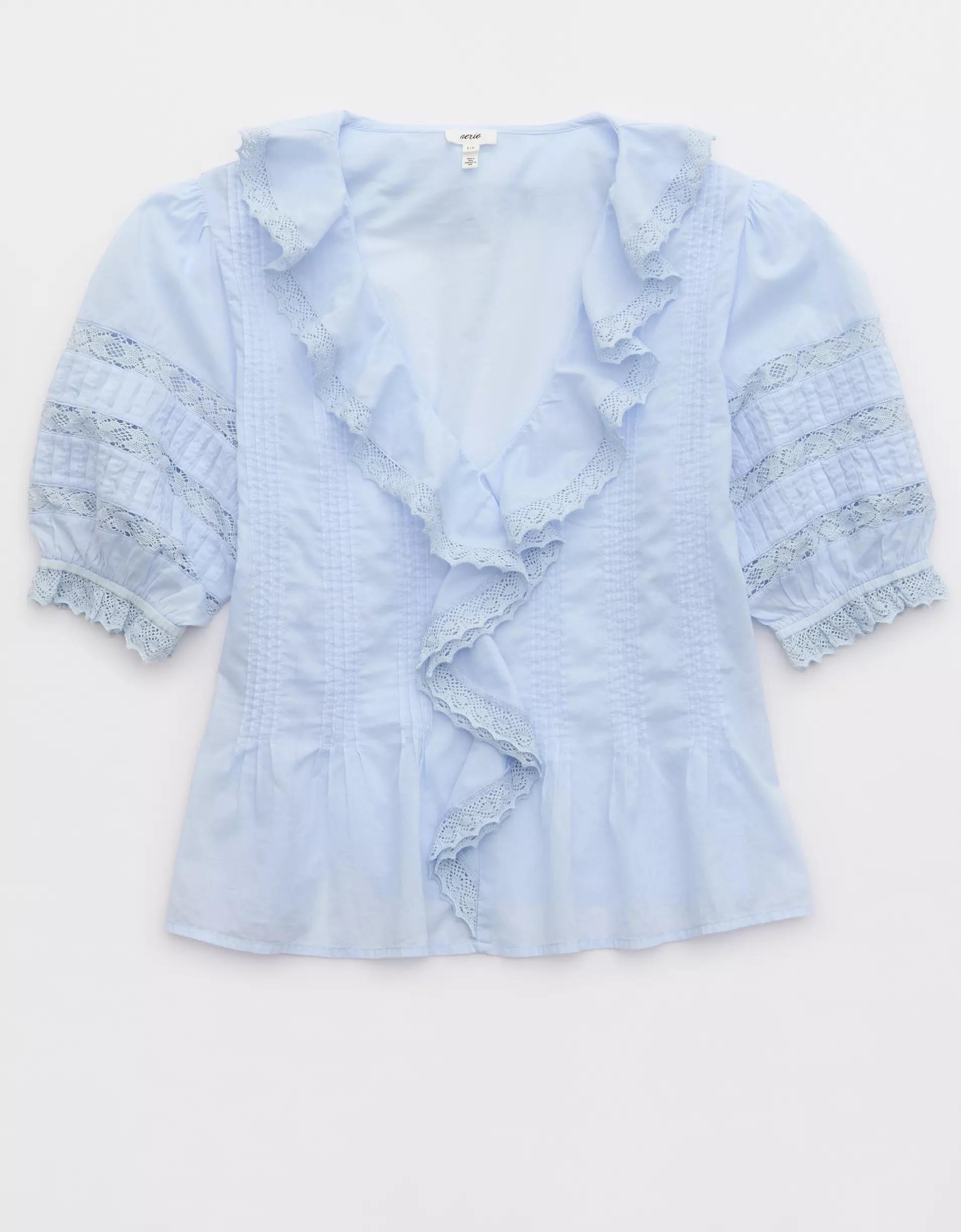 Aerie Short Sleeve Ruffle Blouse Product Image