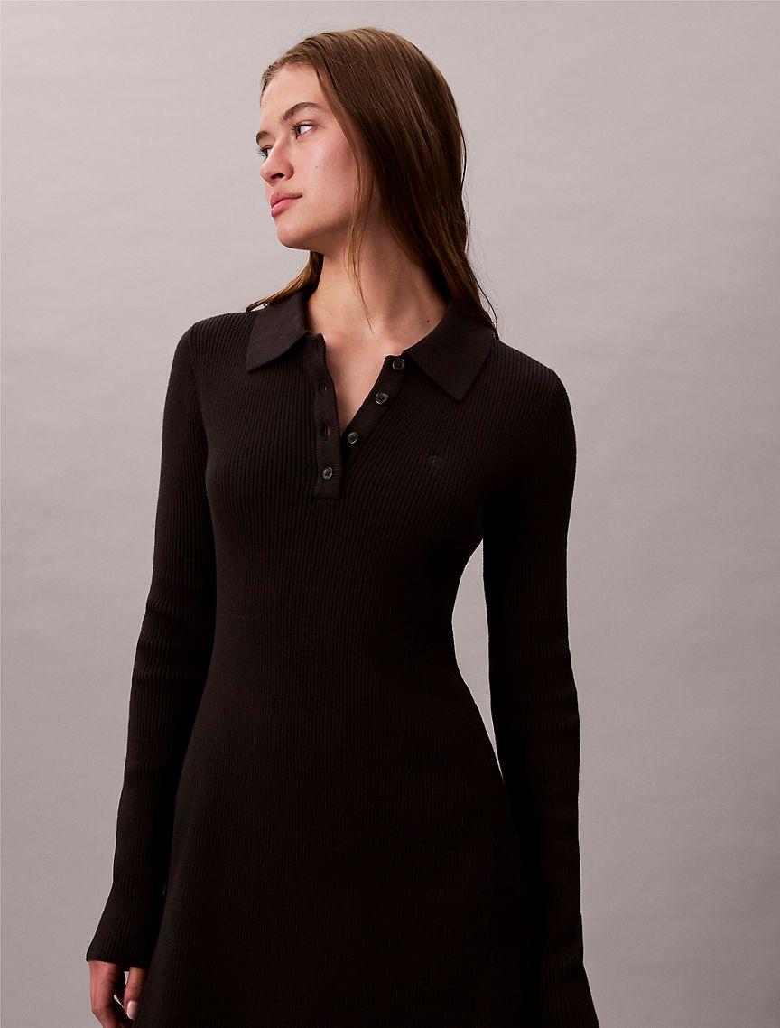 Cotton Rib V-Neck Polo Mini Dress Product Image